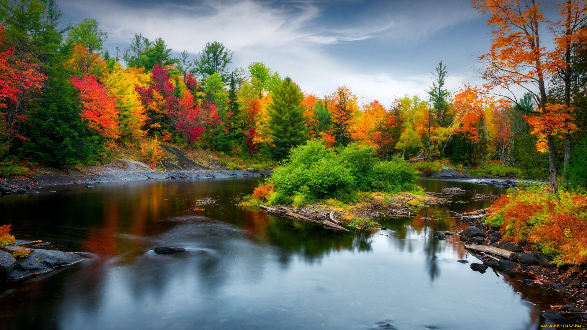 природа, реки, озера, осень, лес, берег, водоем, краски, осени