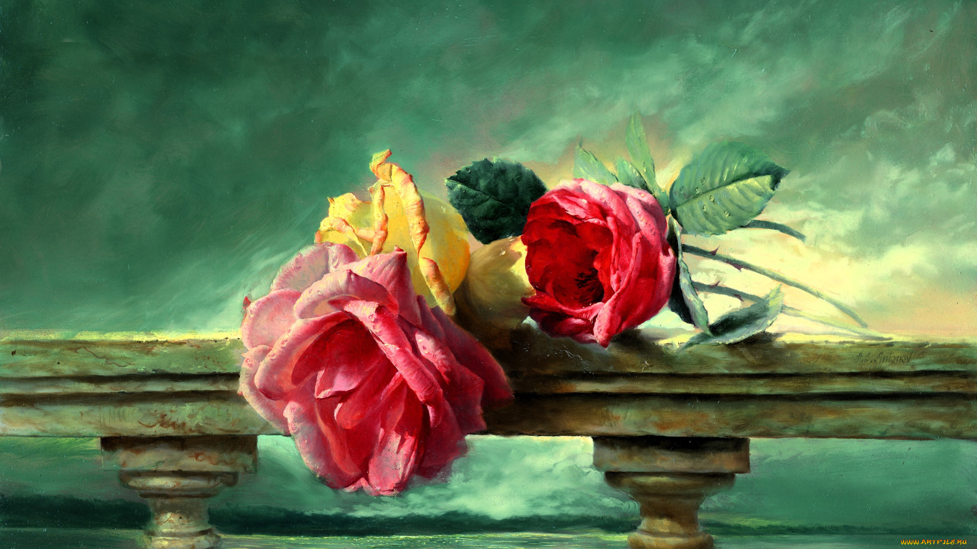рисованное, алексей, антонов, розы, перила