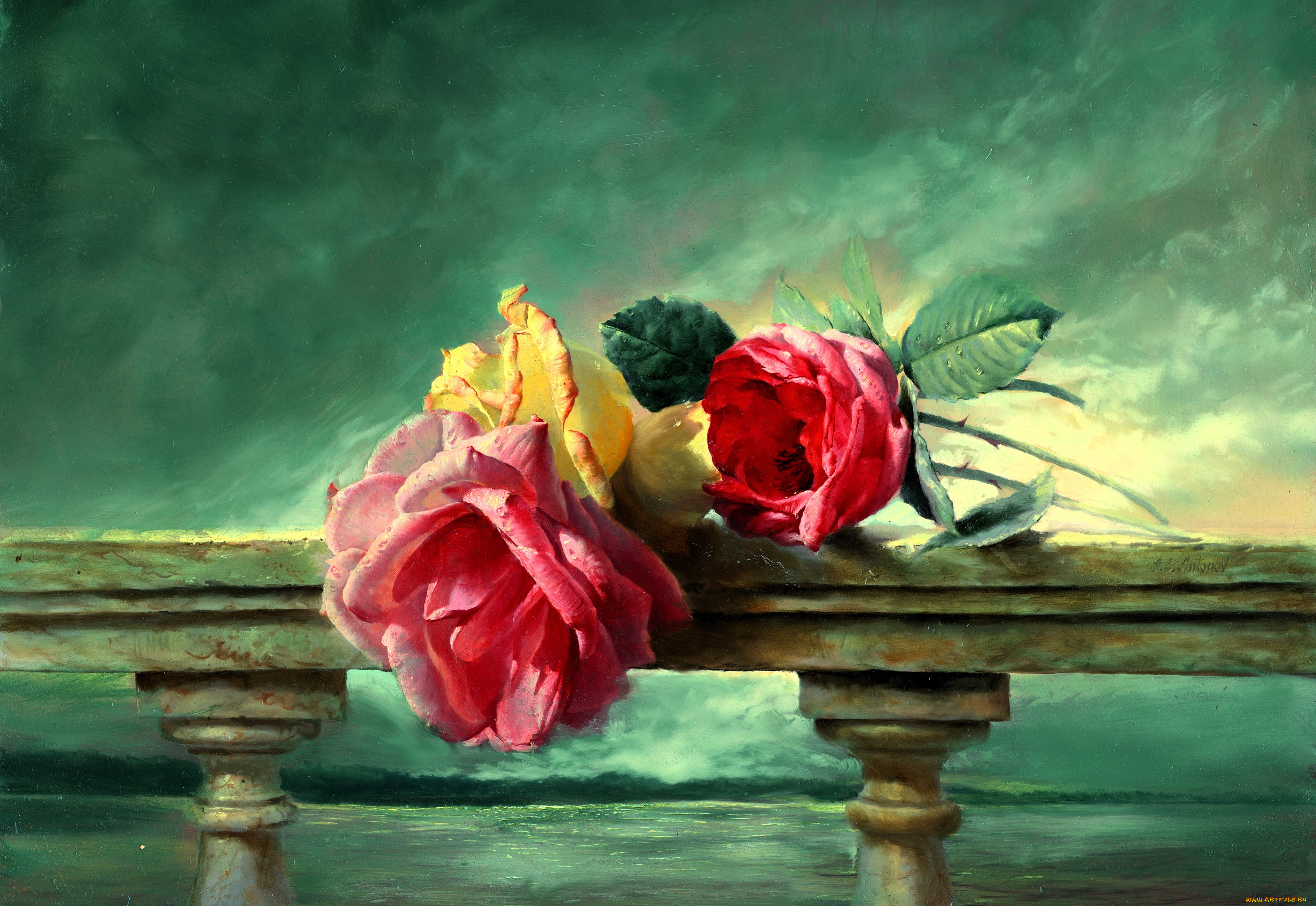 рисованное, алексей, антонов, розы, перила