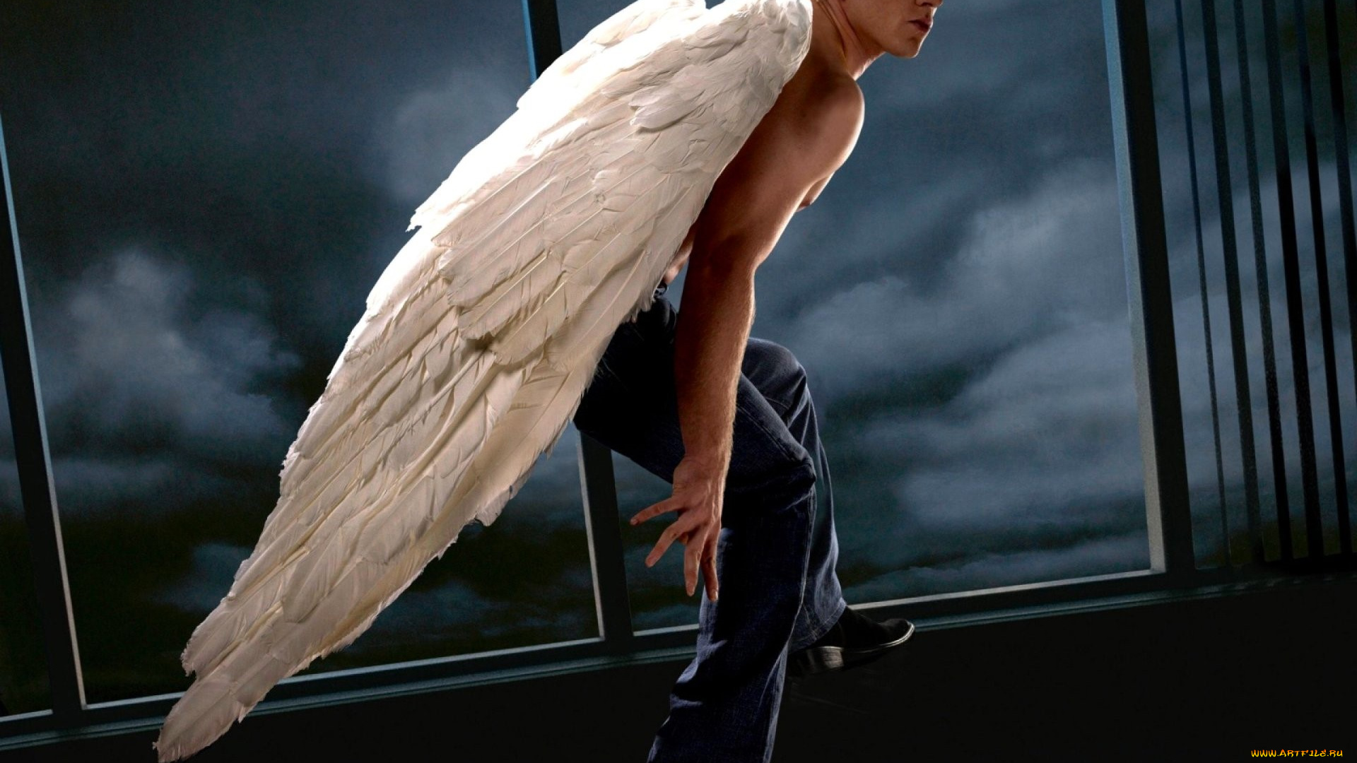 кино, фильмы, x-men, 3, парень, крылья, ангел, окно