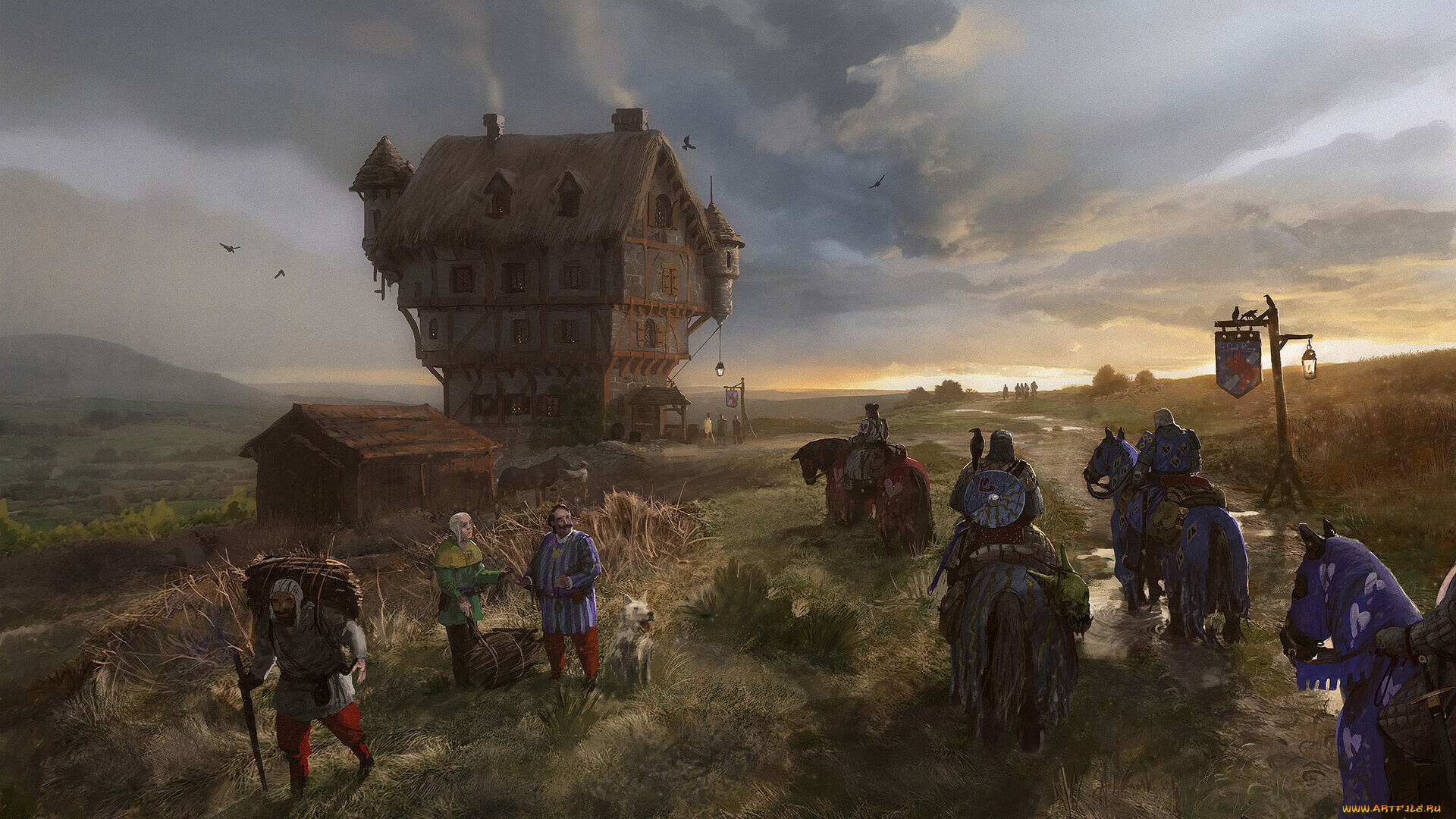 рисованное, люди, поле, воины, старое, время