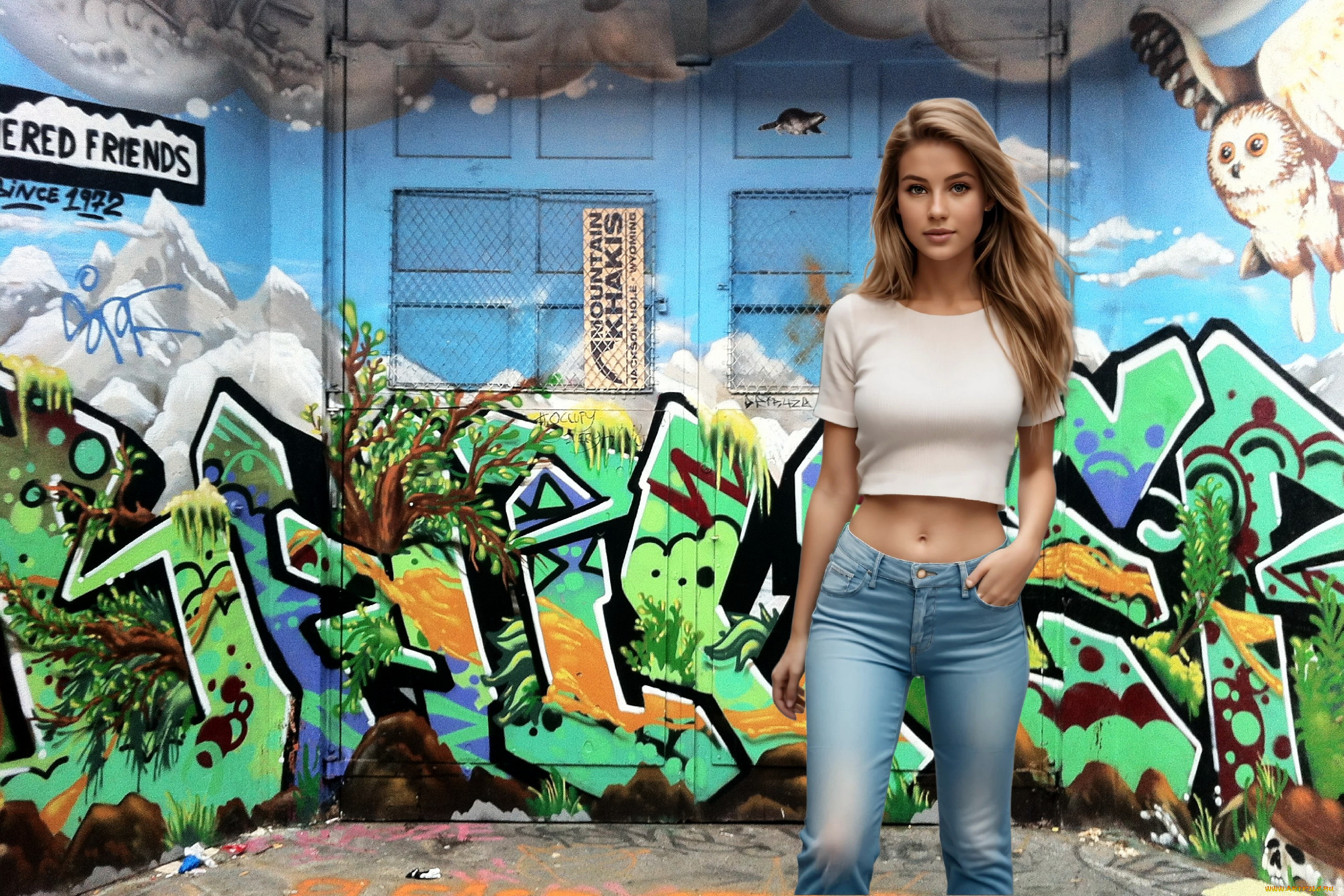 3д, графика, люди, , people, девушка, джинсы, топ