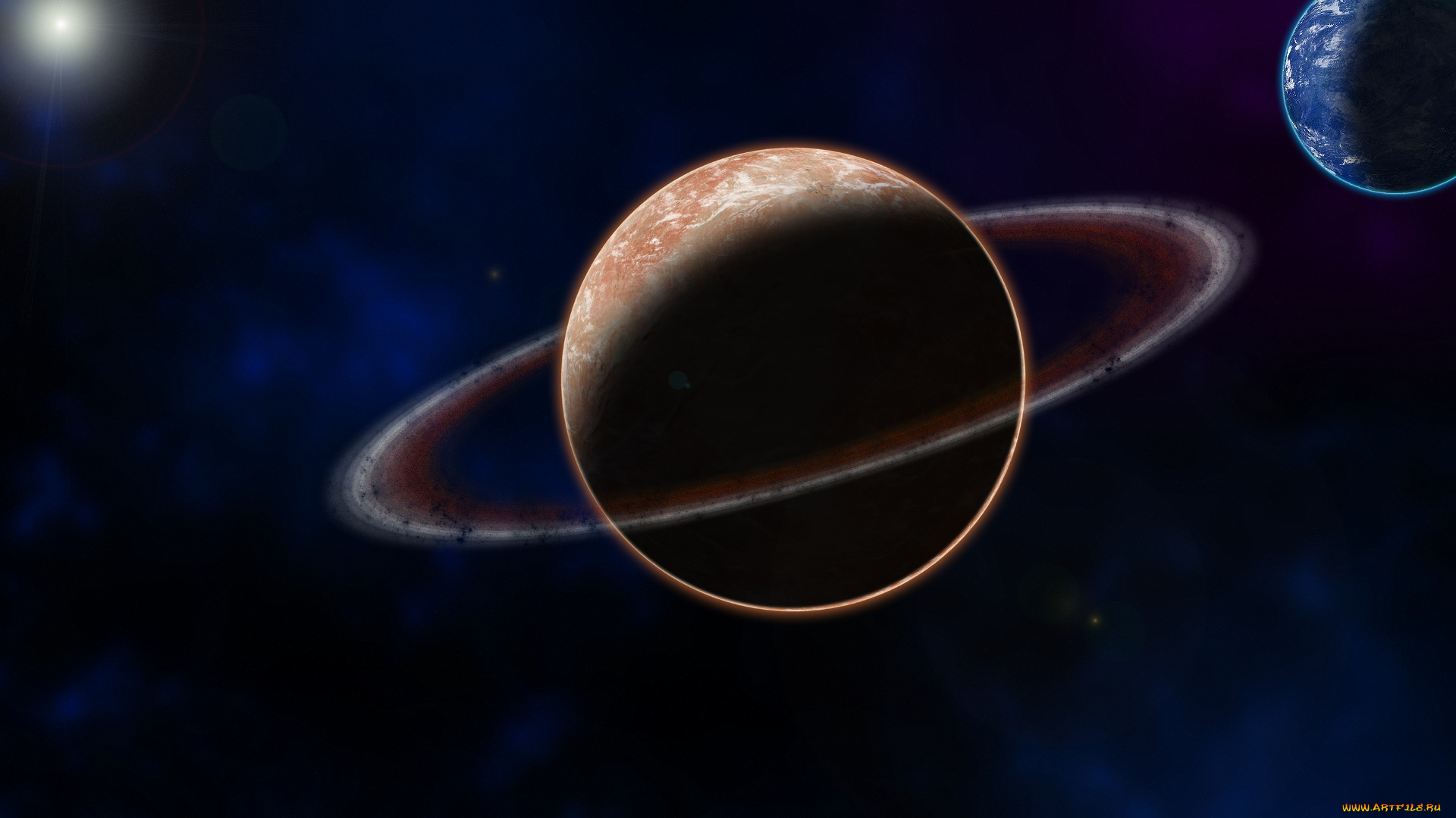 космос, арт, кольца, планеты