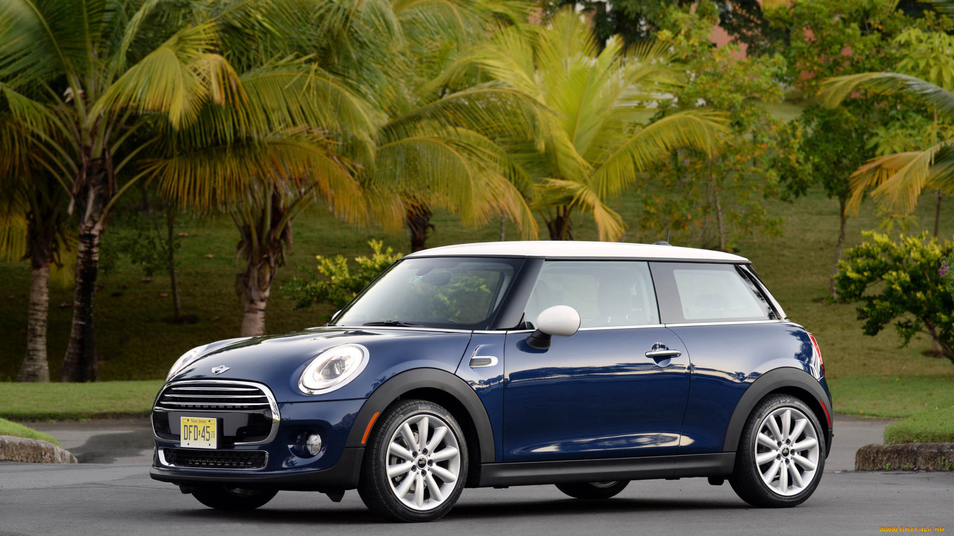 2014, mini, cooper, f56, автомобили, mini, пальмы, синий, тюнинг, john, cooper