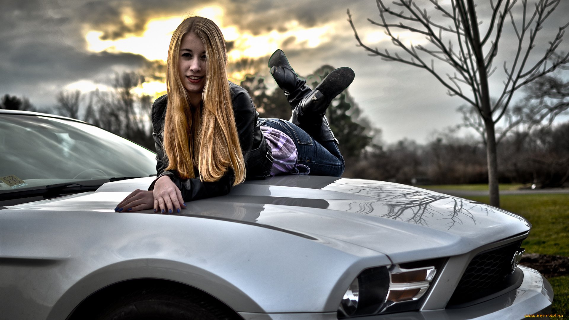 автомобили, авто, с, девушками, белый, мустанг