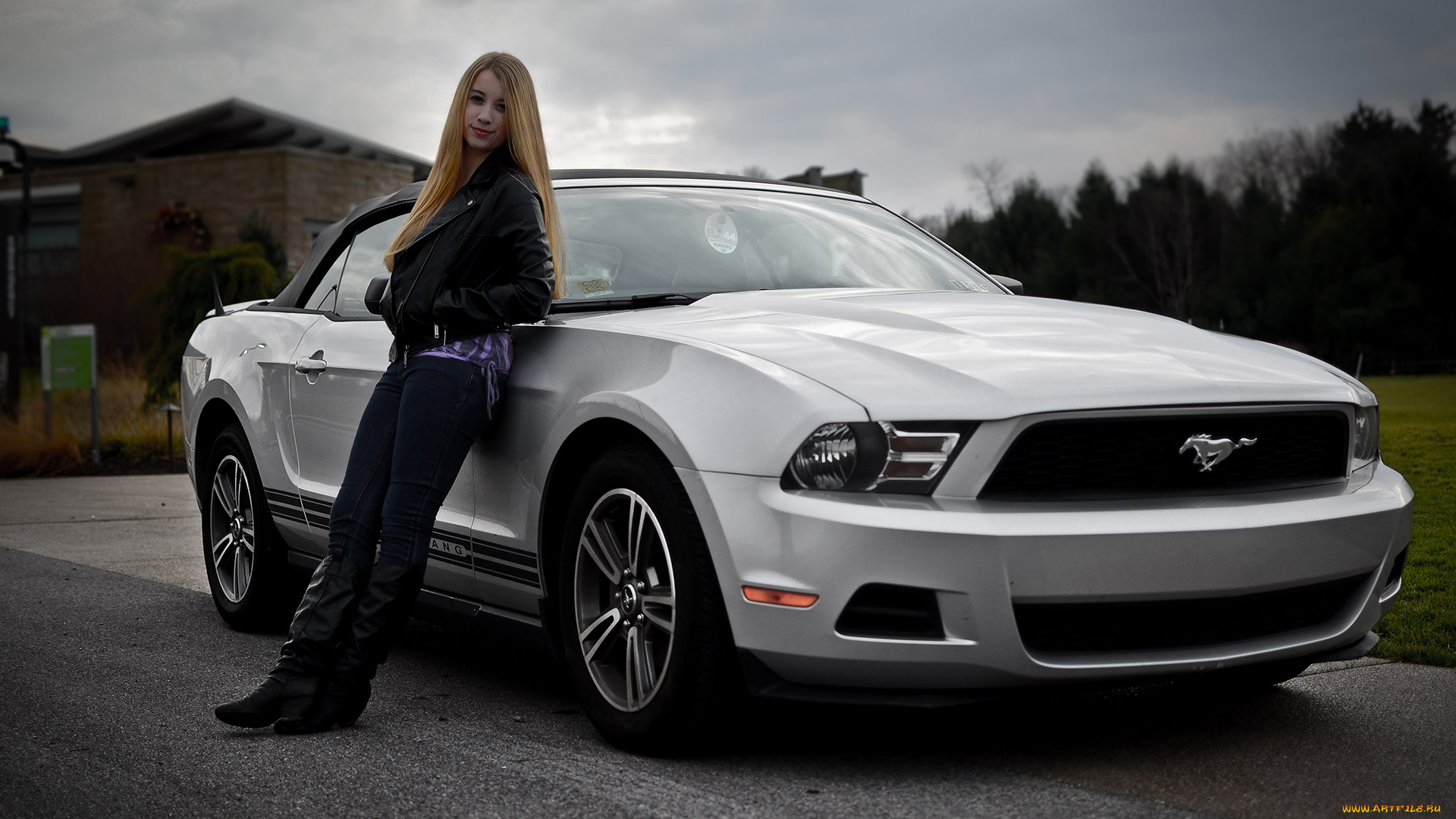 автомобили, авто, с, девушками, белый, мустанг