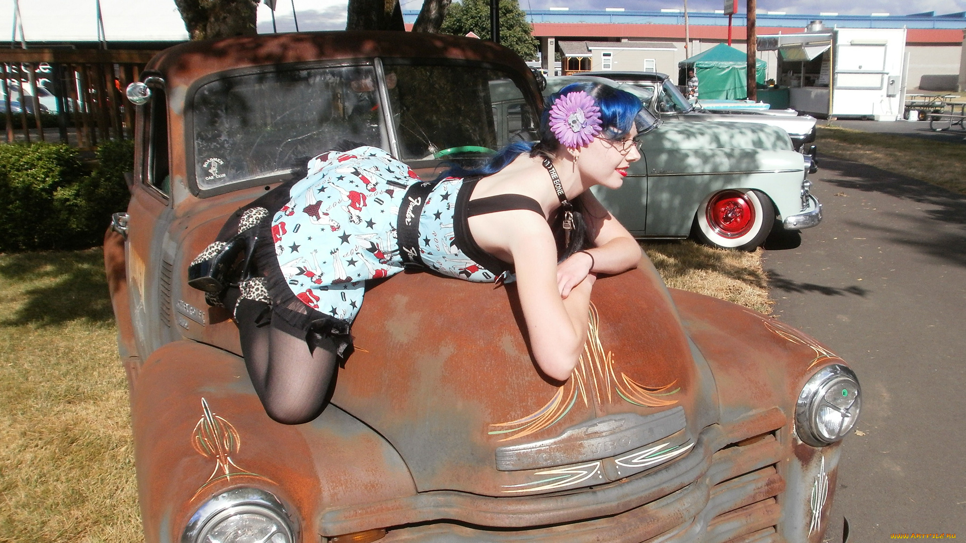 автомобили, авто, с, девушками, цветок