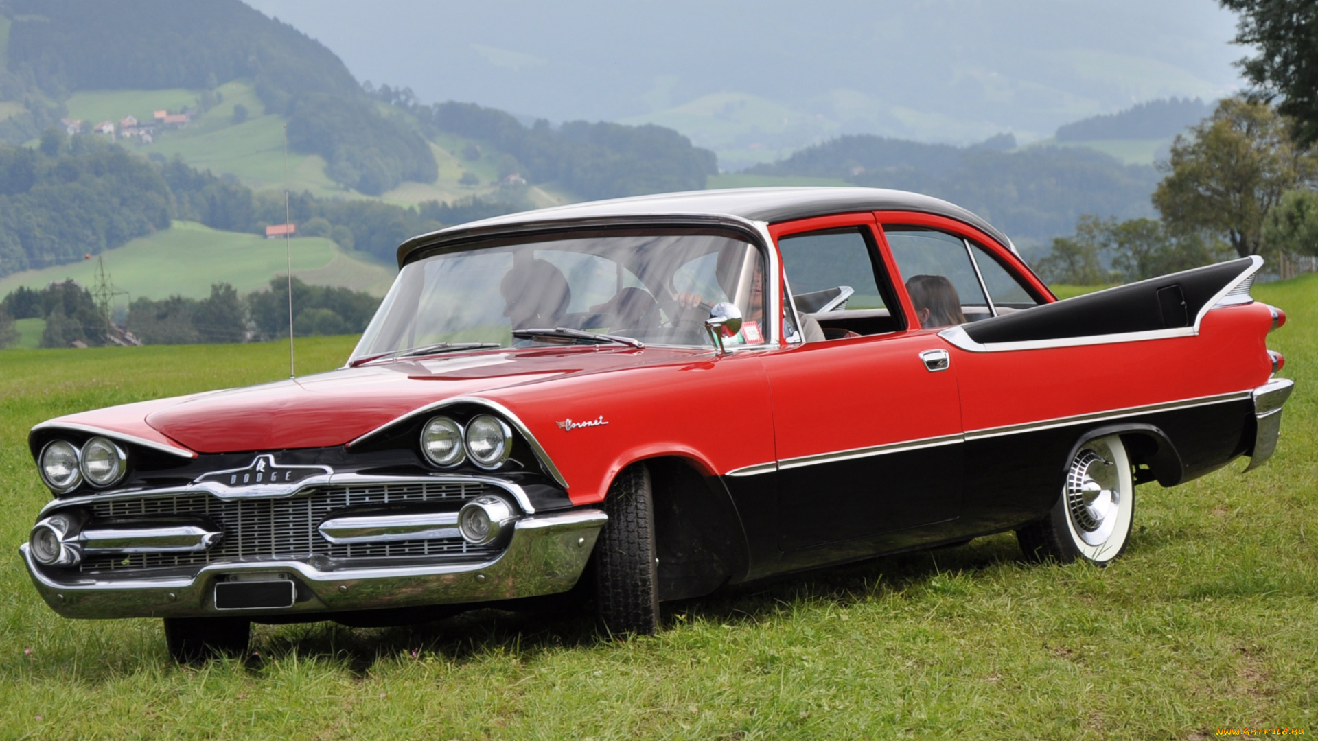 автомобили, dodge, coronet, red, black