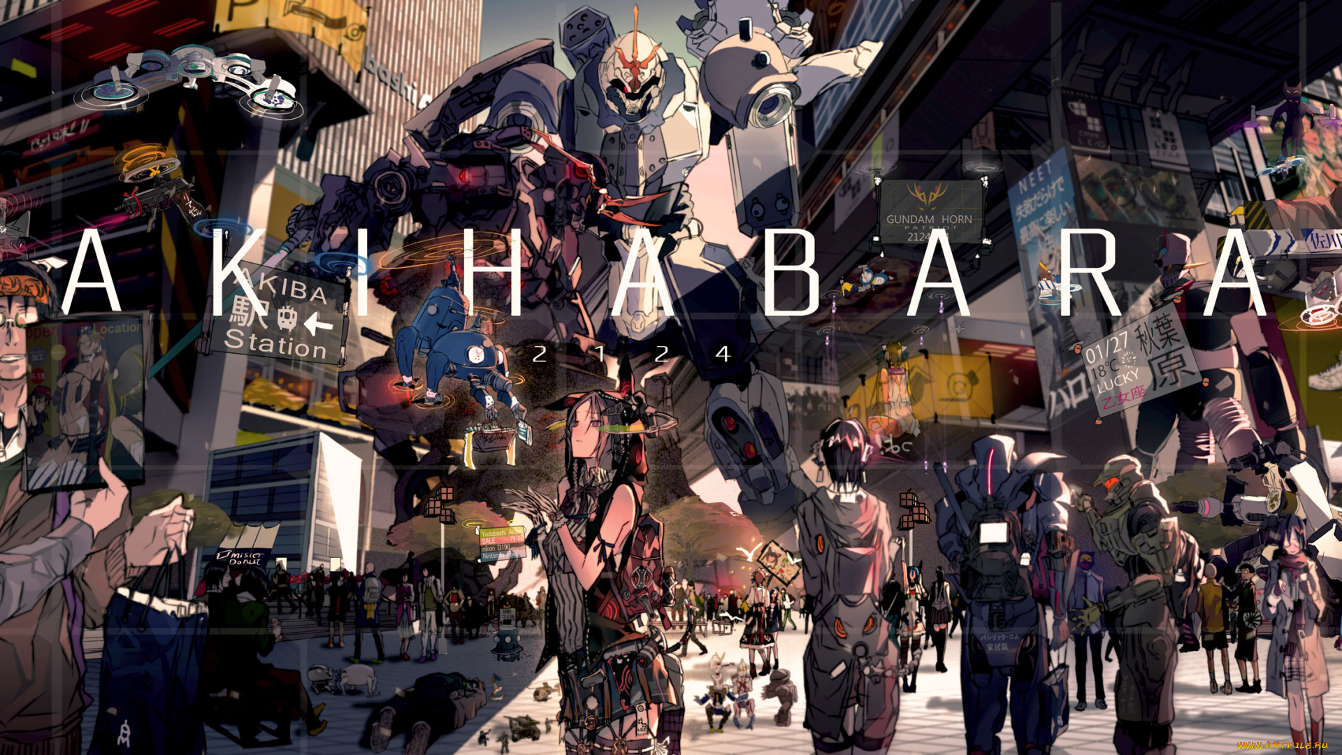 by, u283, , jazzi4, аниме, *unknown, , другое, akihabara, город, магазины, люди, движение, транспорт, роботы, улица, здания