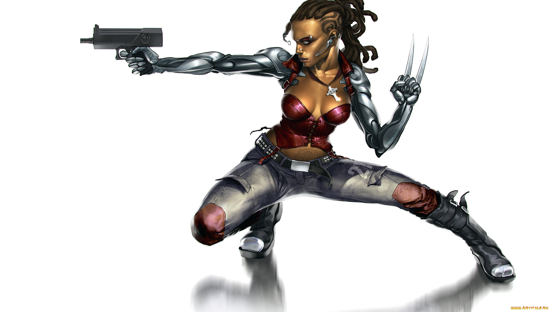 девушка, киборг, фэнтези, девушки, оружие, девушка