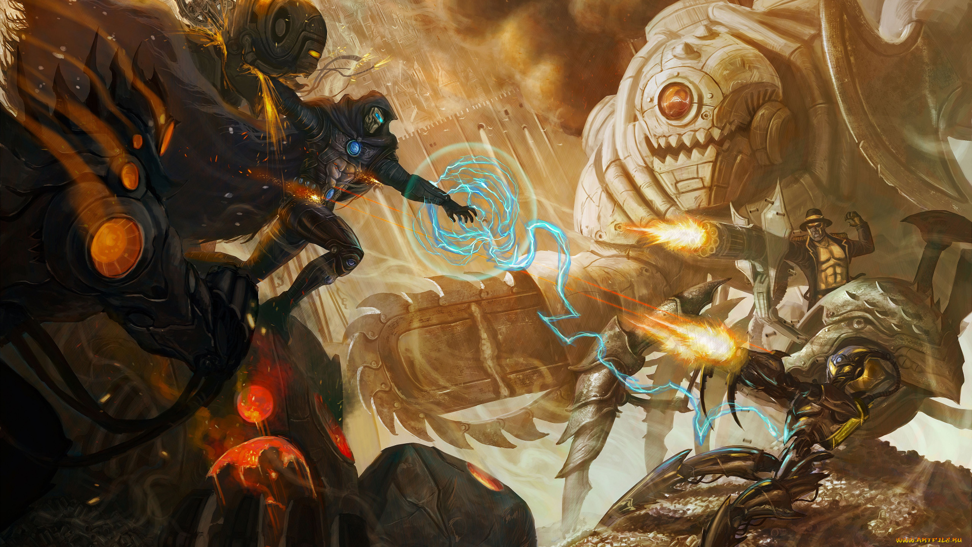 фэнтези, роботы, , киборги, , механизмы, битва, сражение, киборги