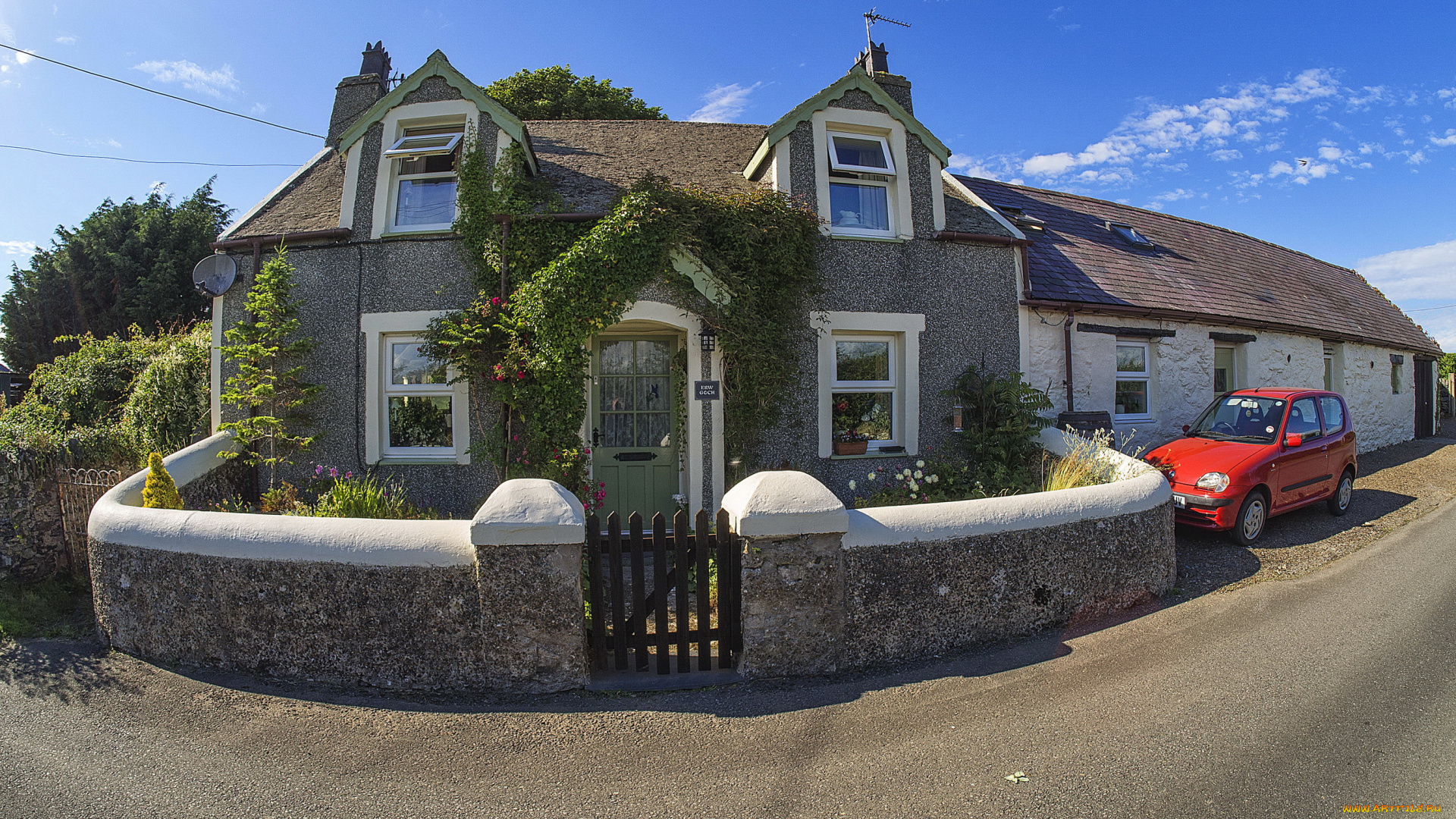 города, -, здания, , дома, улица, дом, машина, цветы, забор