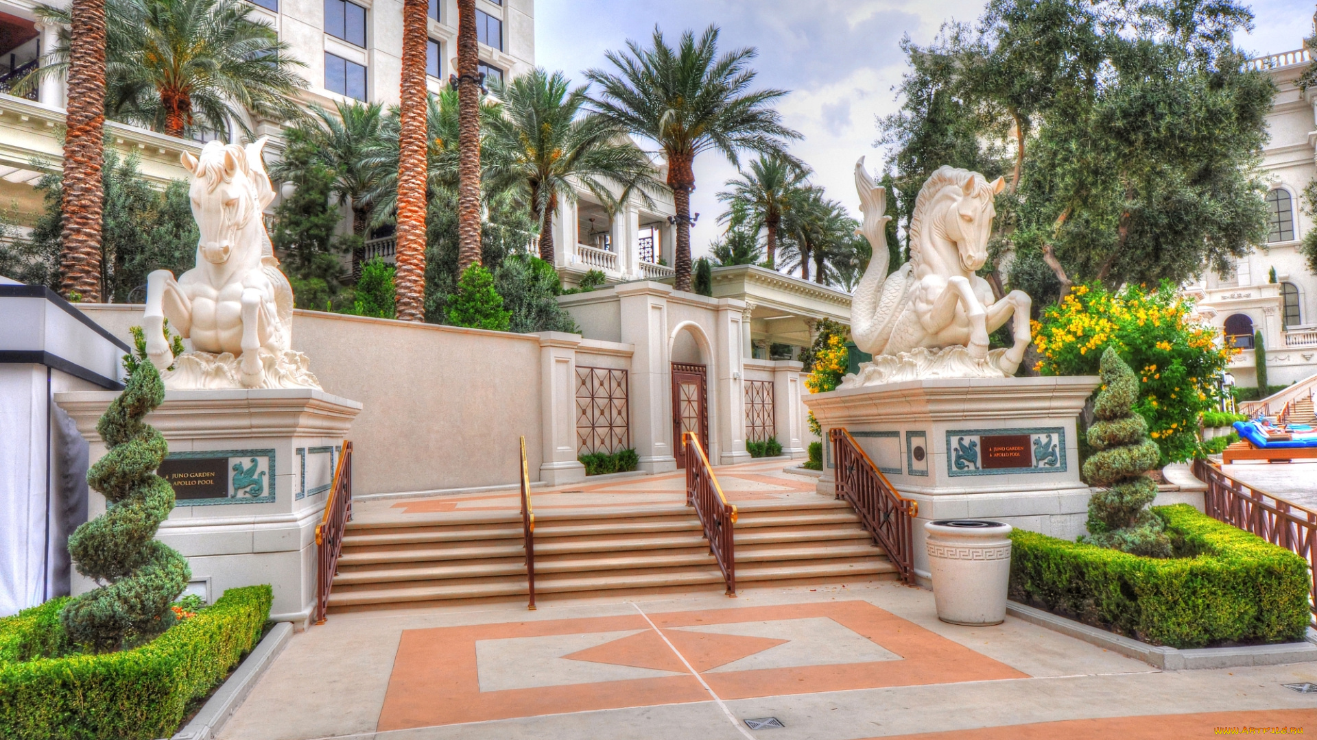 города, лас-вегас, , сша, здание, статуи, ступеньки, вход