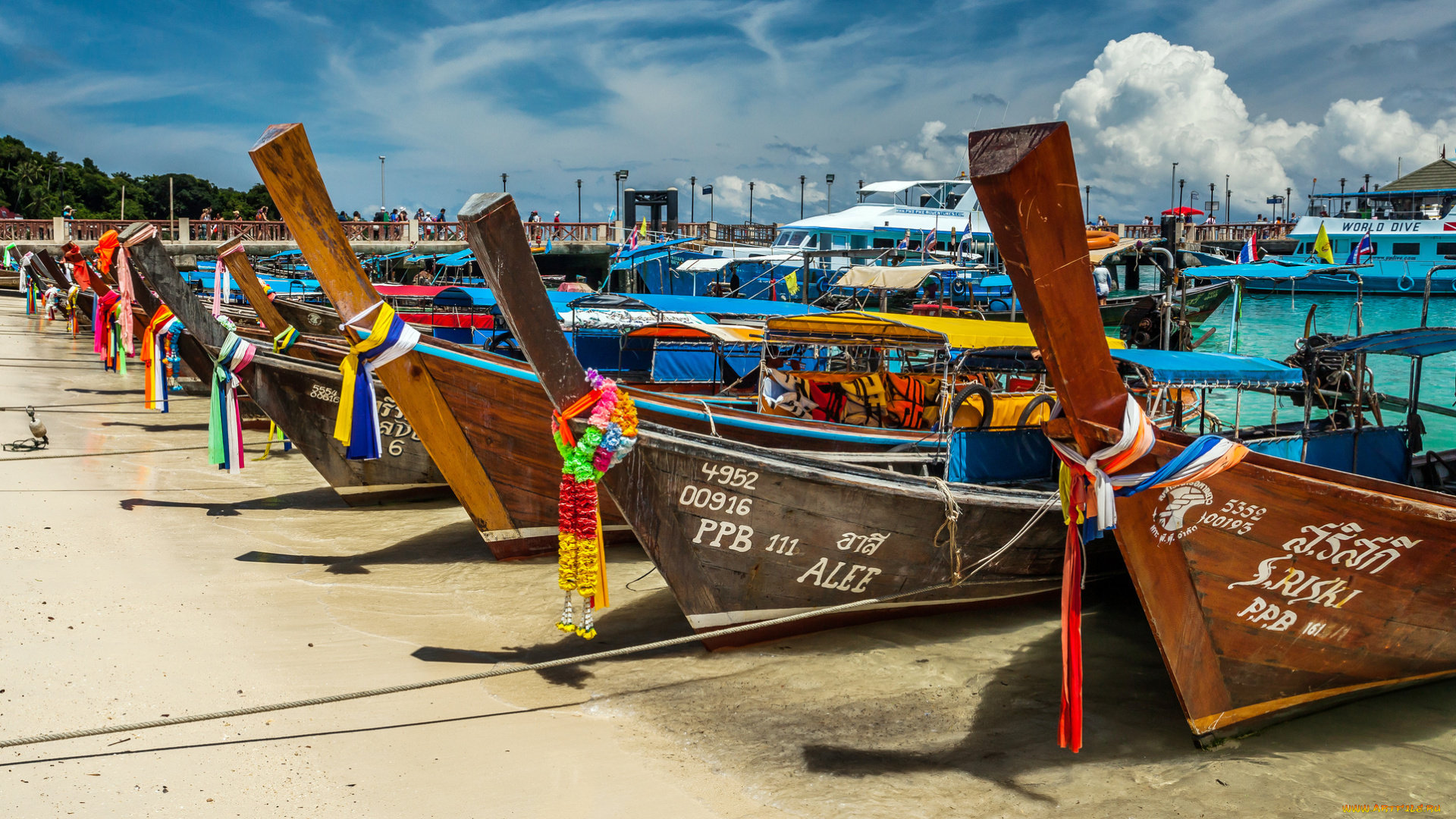 корабли, разные, вместе, океан, тропики, лодки