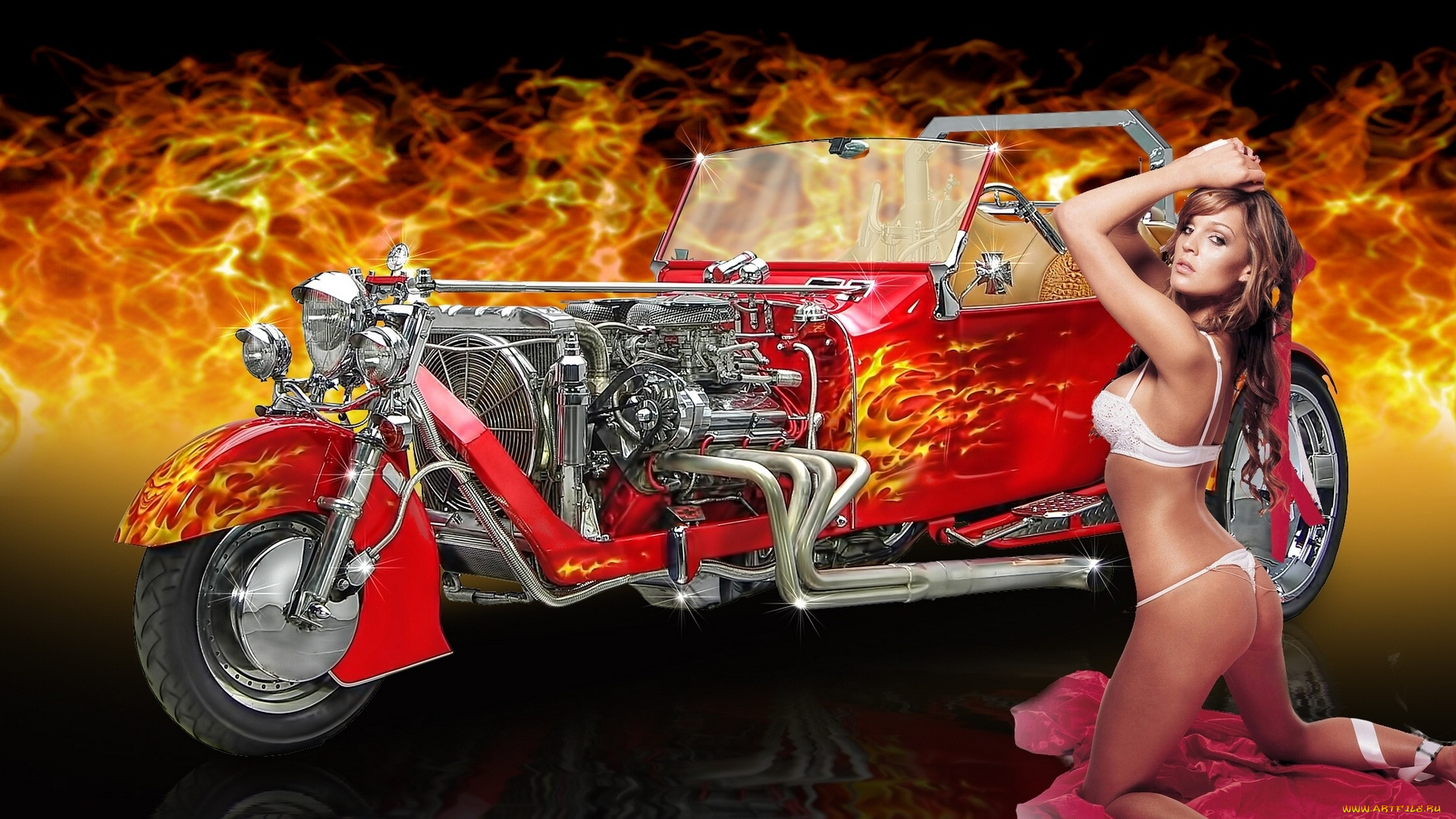 мотоциклы, мото, с, девушкой, t-bucket