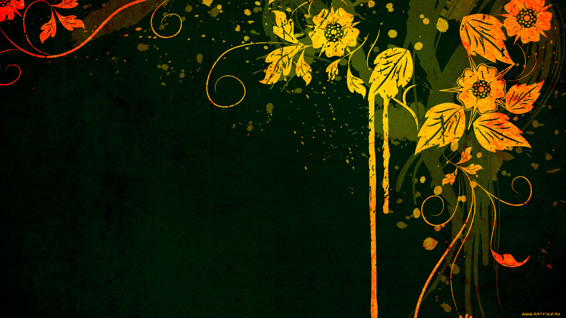 векторная, графика, цветы, листья