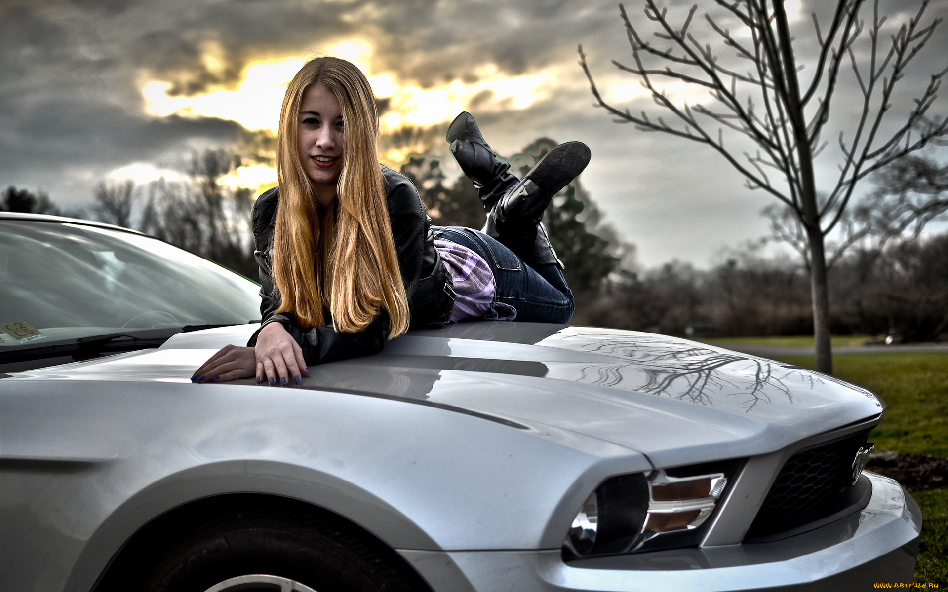 автомобили, авто, с, девушками, белый, мустанг