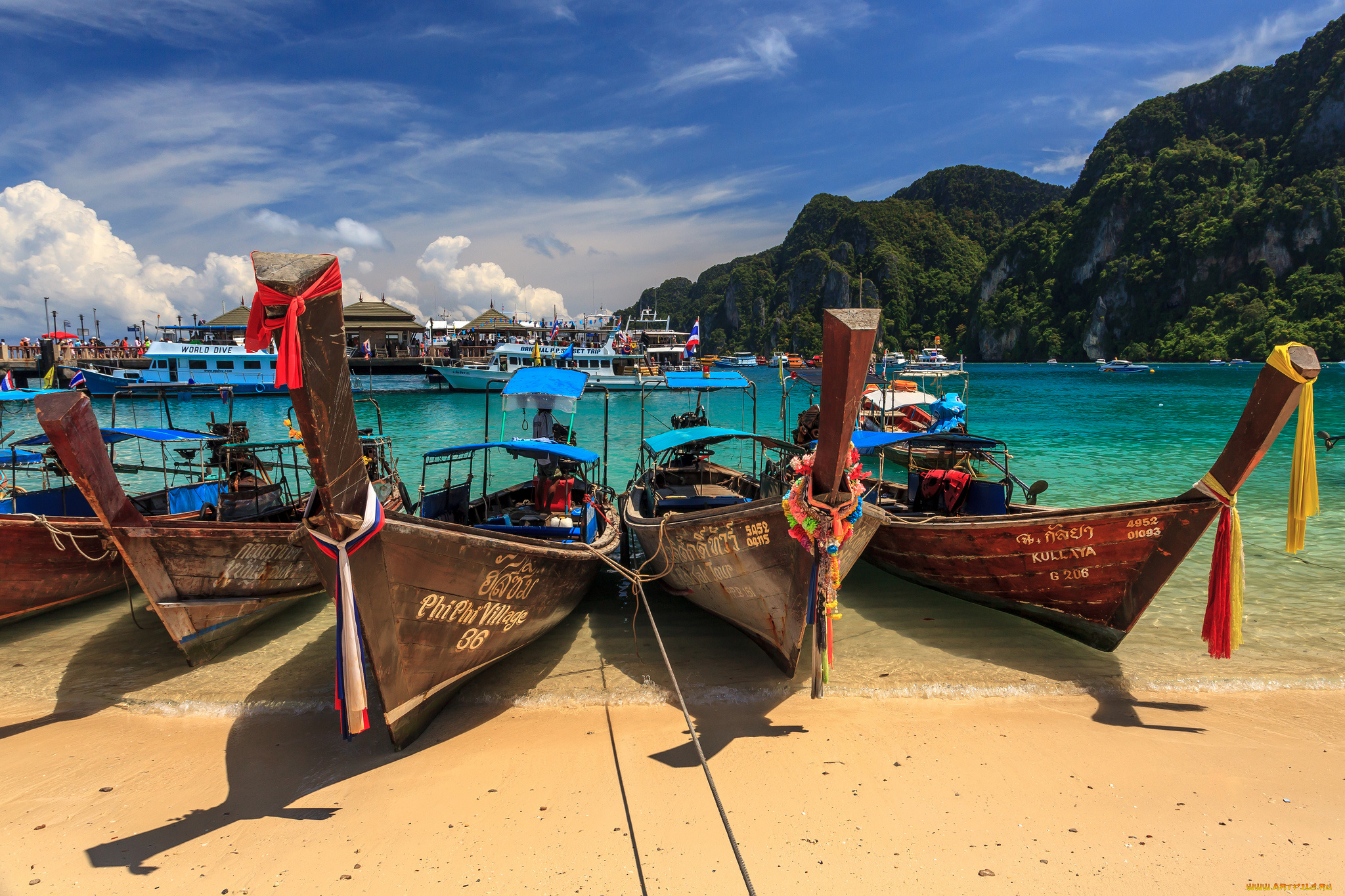 корабли, разные, вместе, океан, тропики, лодки