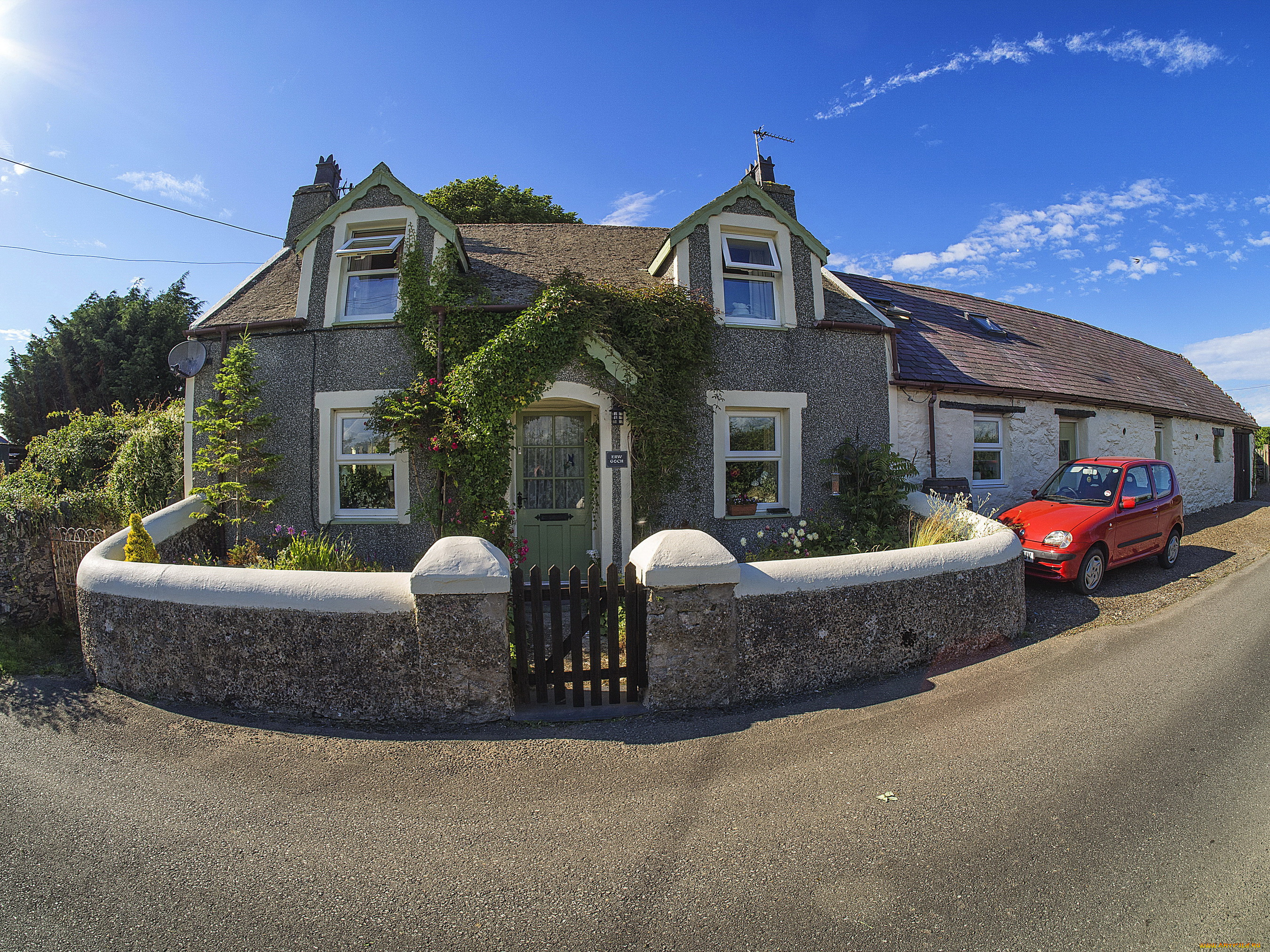 города, -, здания, , дома, улица, дом, машина, цветы, забор