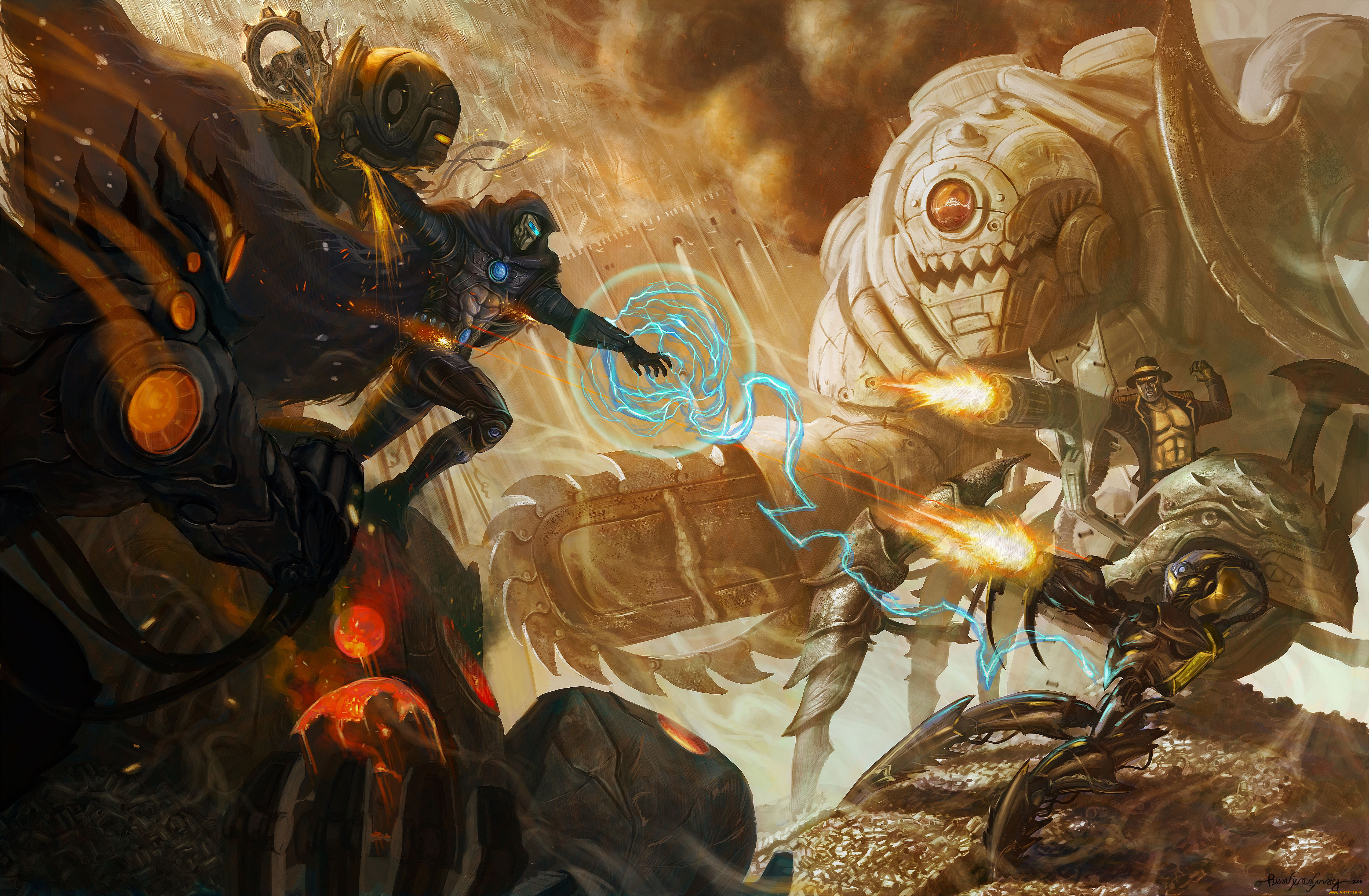 фэнтези, роботы, , киборги, , механизмы, битва, сражение, киборги