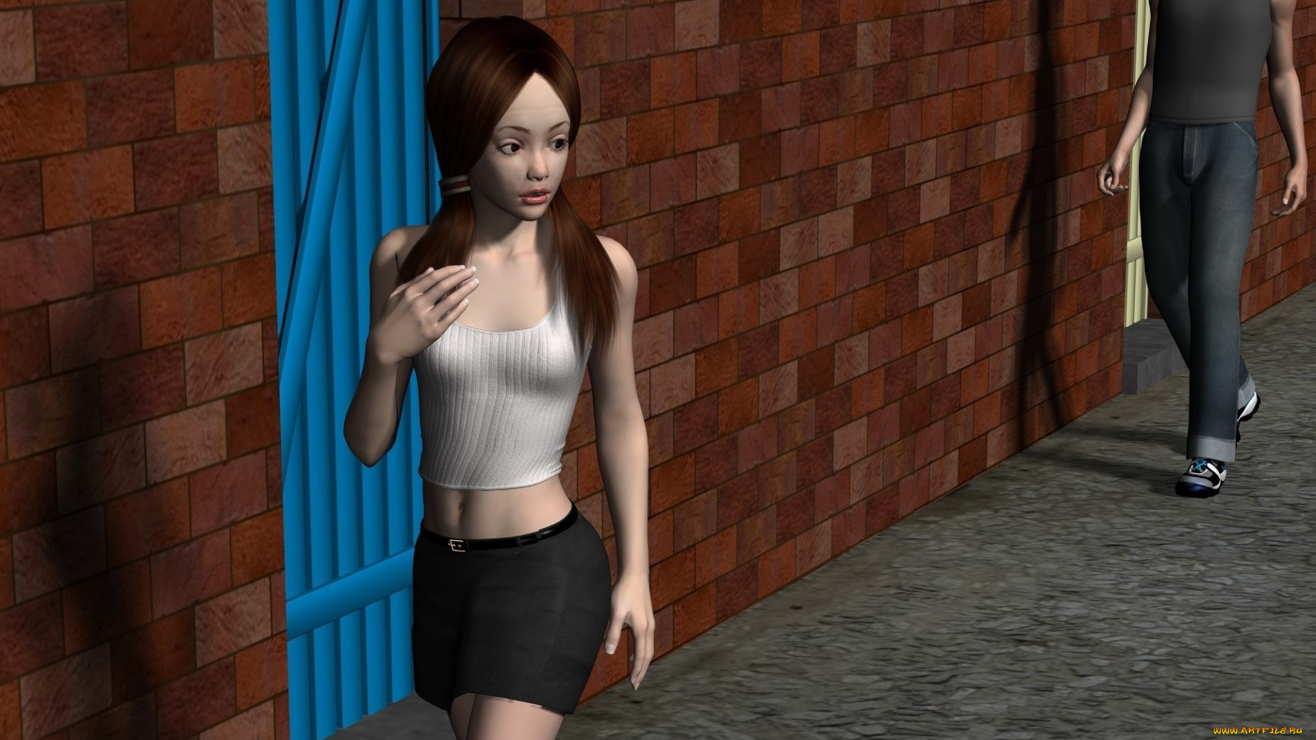 3д, графика, люди, , people, улица, ночь, мужчина, фон, девушка, взгляд