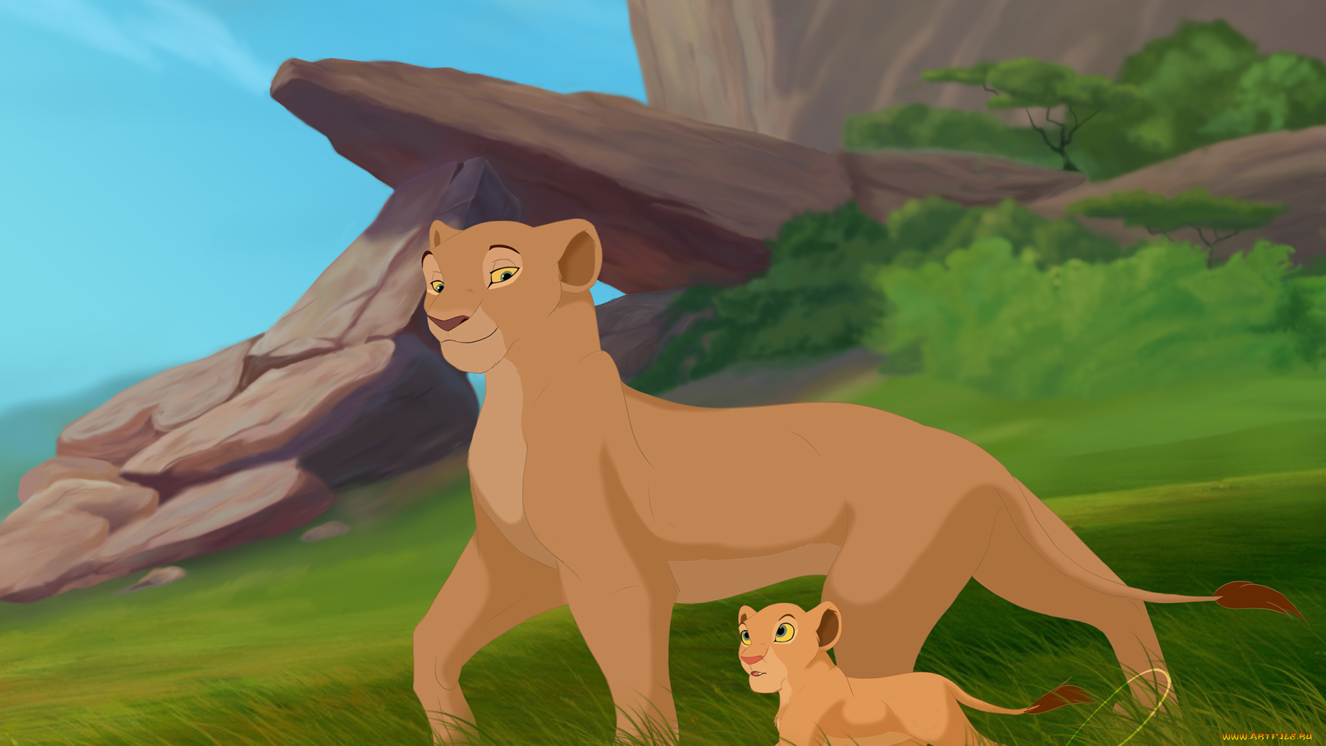 рисованное, животные, , львы, львенок, львица