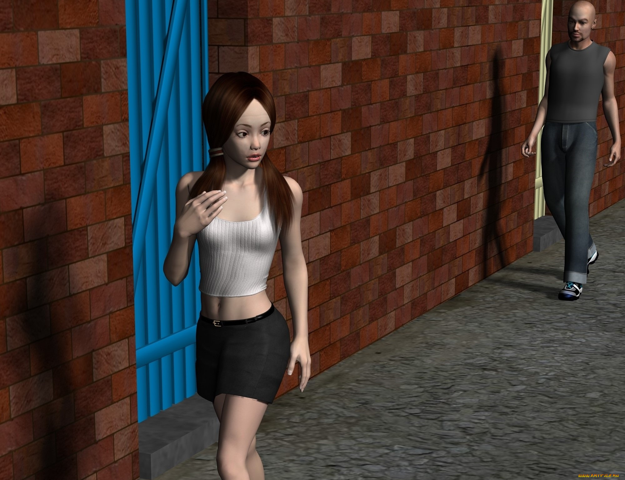 3д, графика, люди, , people, улица, ночь, мужчина, фон, девушка, взгляд