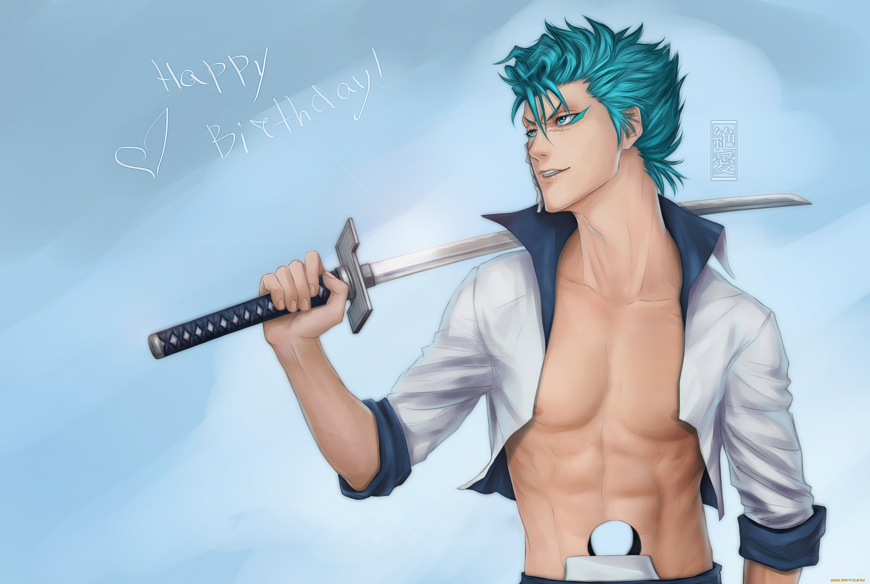 рисованное, -, , , аниме, блич, grimmjow, меч, art, парень, bleach, zetsuai89, надпись