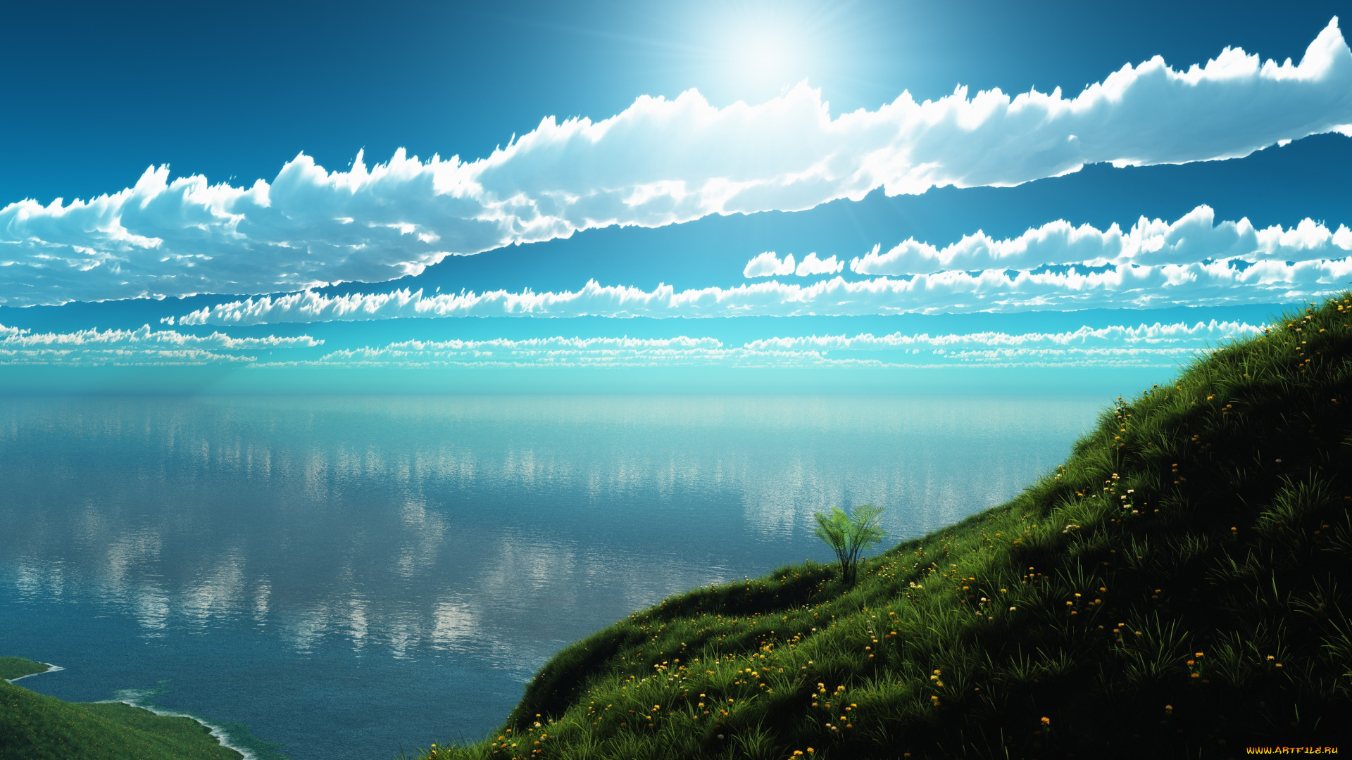 3д, графика, природа, , nature, облака, озеро