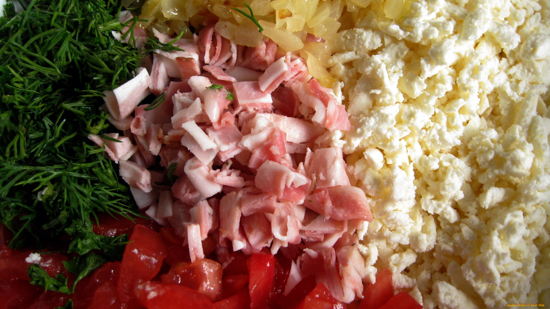 еда, салаты, , закуски, помидоры, ветчина, укроп