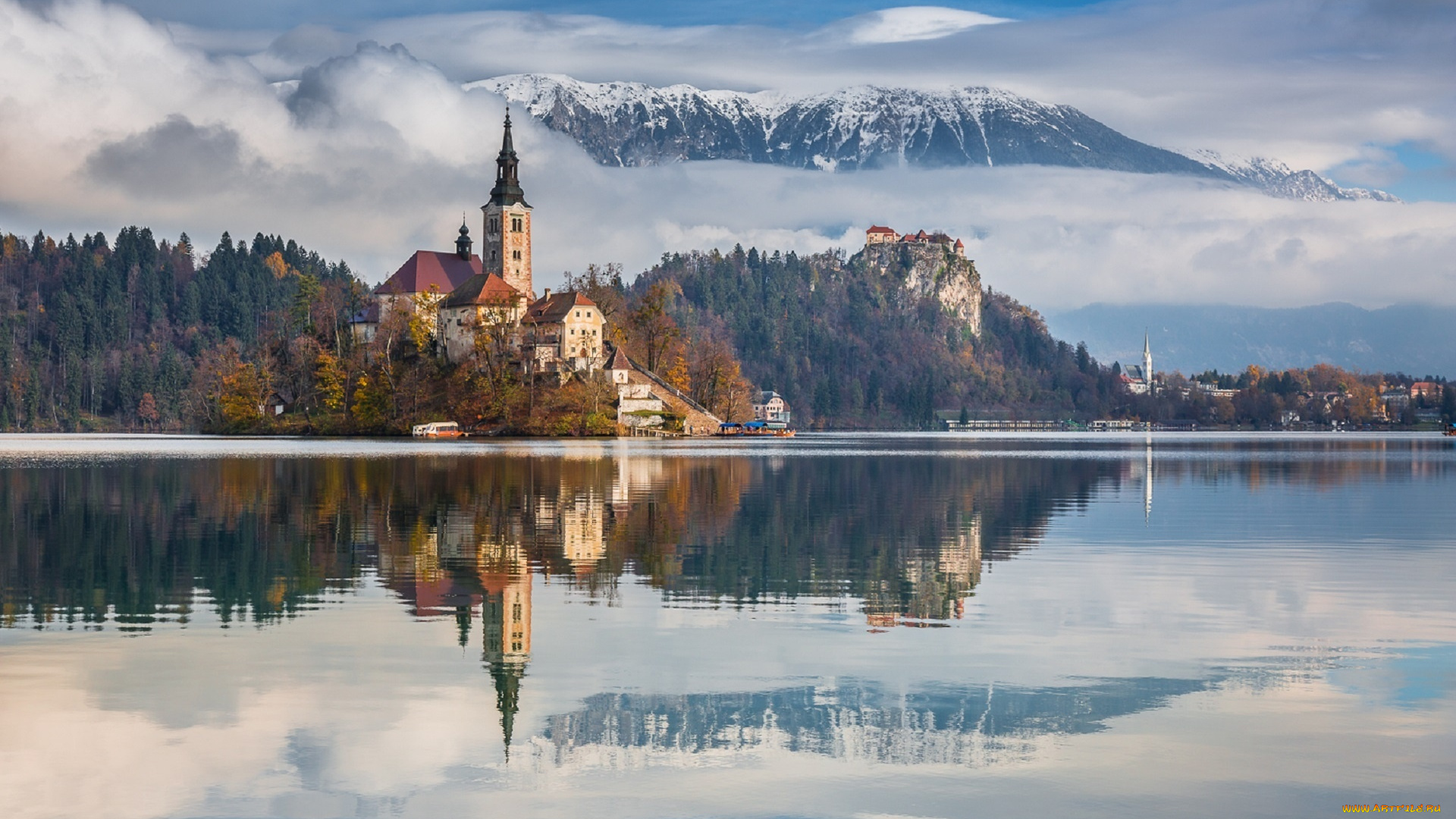 города, -, дворцы, , замки, , крепости, замок, озеро, лес, горы, небо, облака, отражение, pawel, uchorczak