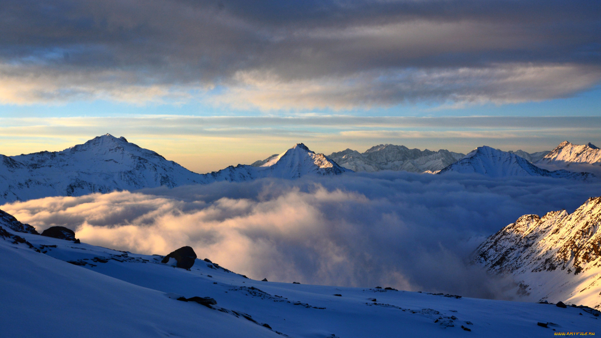 природа, горы, облака, снег