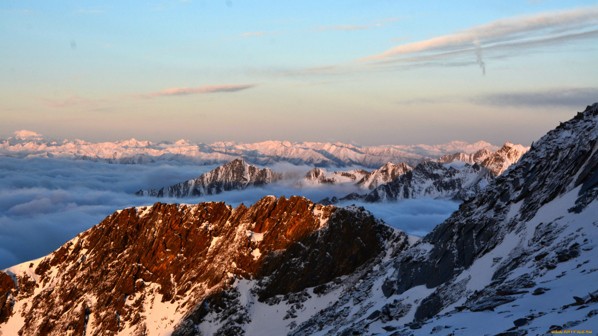 природа, горы, облака, снег