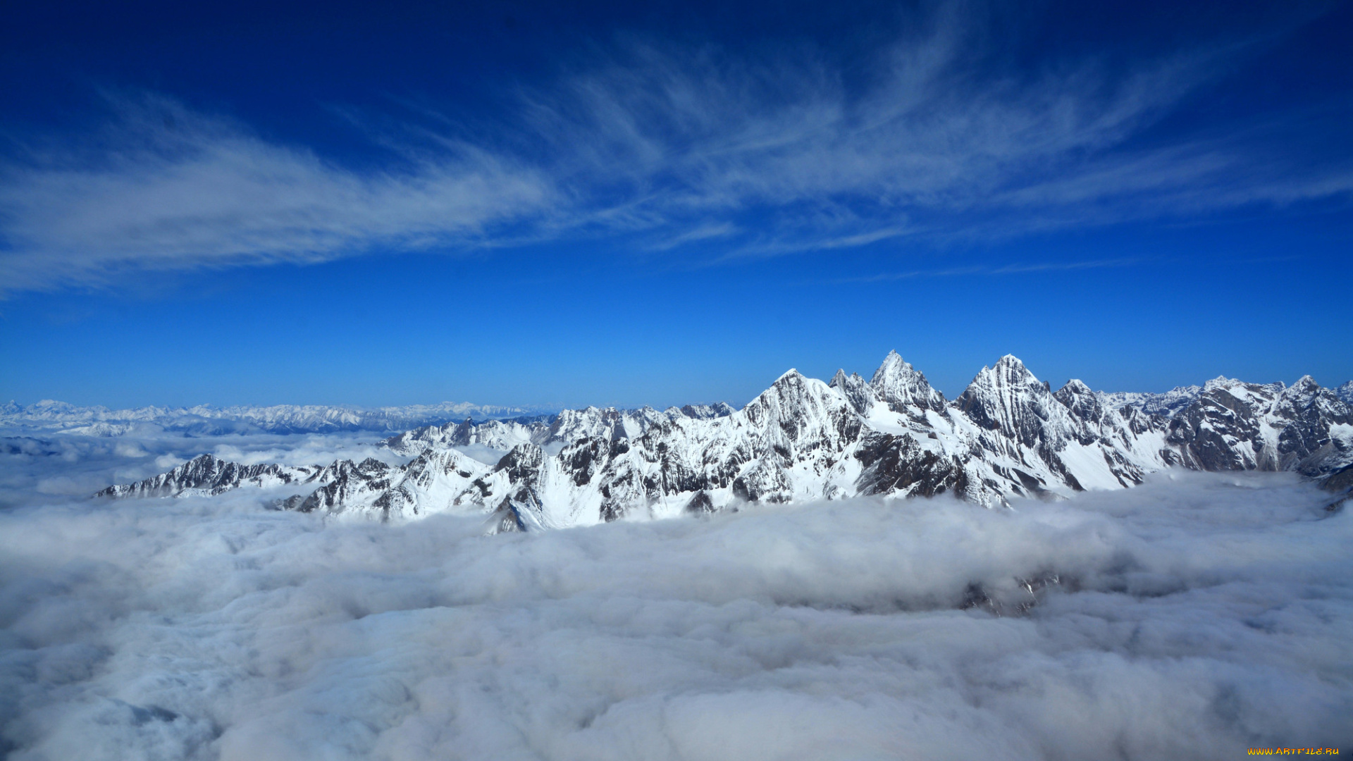 природа, горы, облака, снег