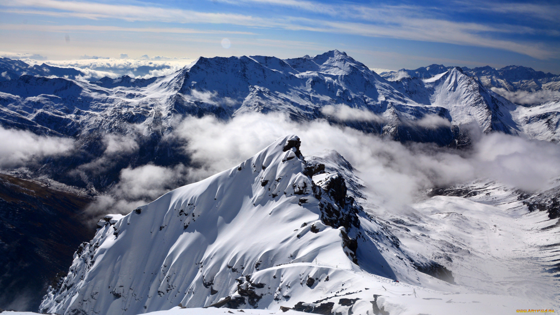 природа, горы, облака, снег