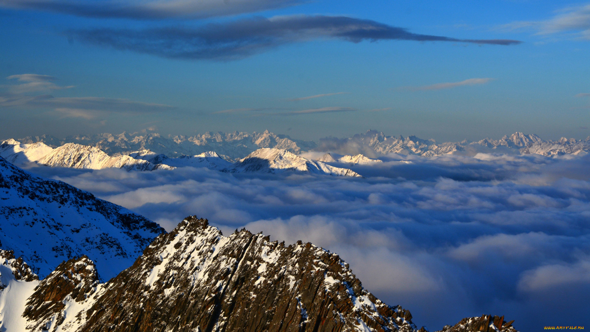 природа, горы, облака, снег