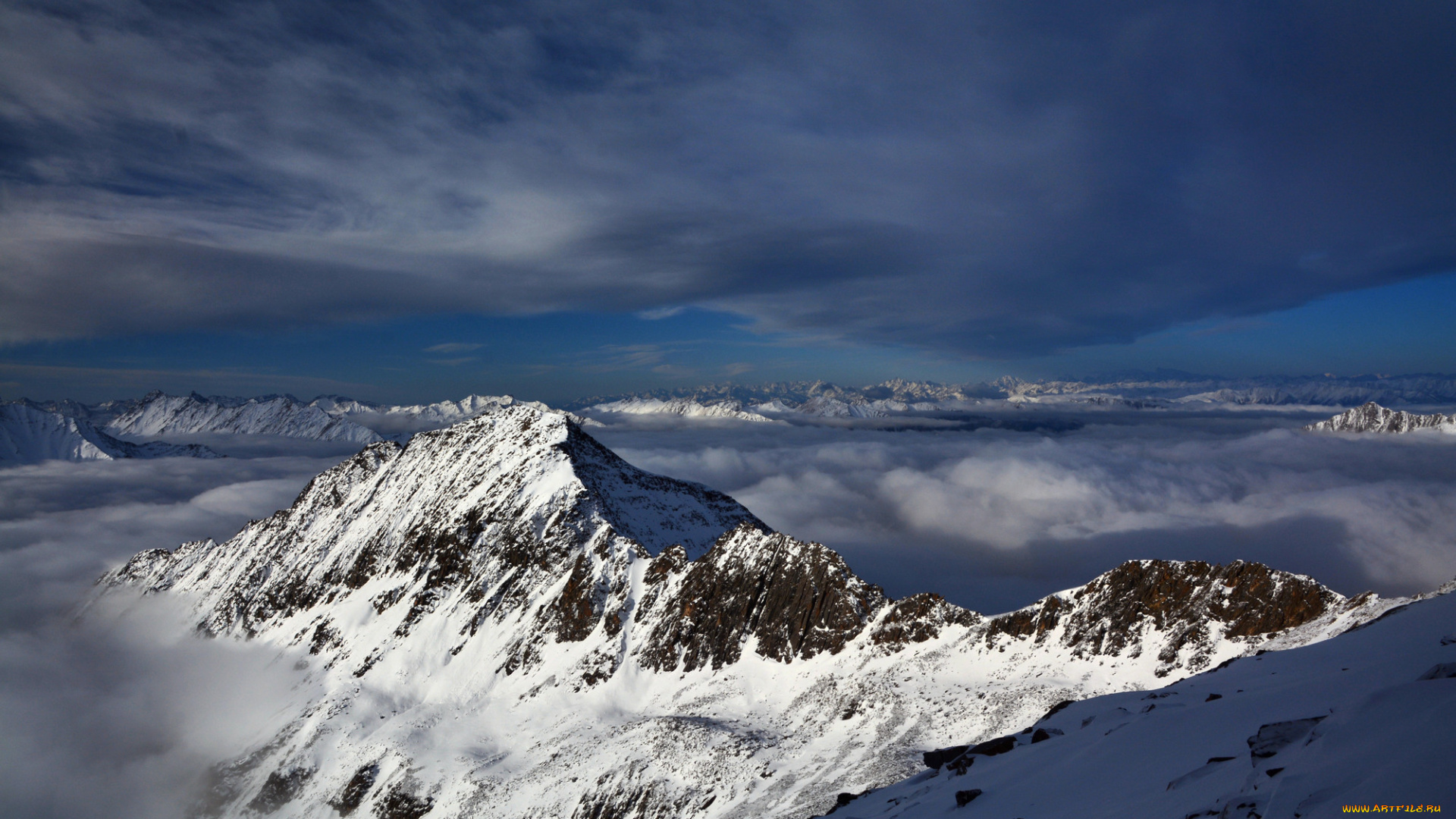 природа, горы, снег, облака