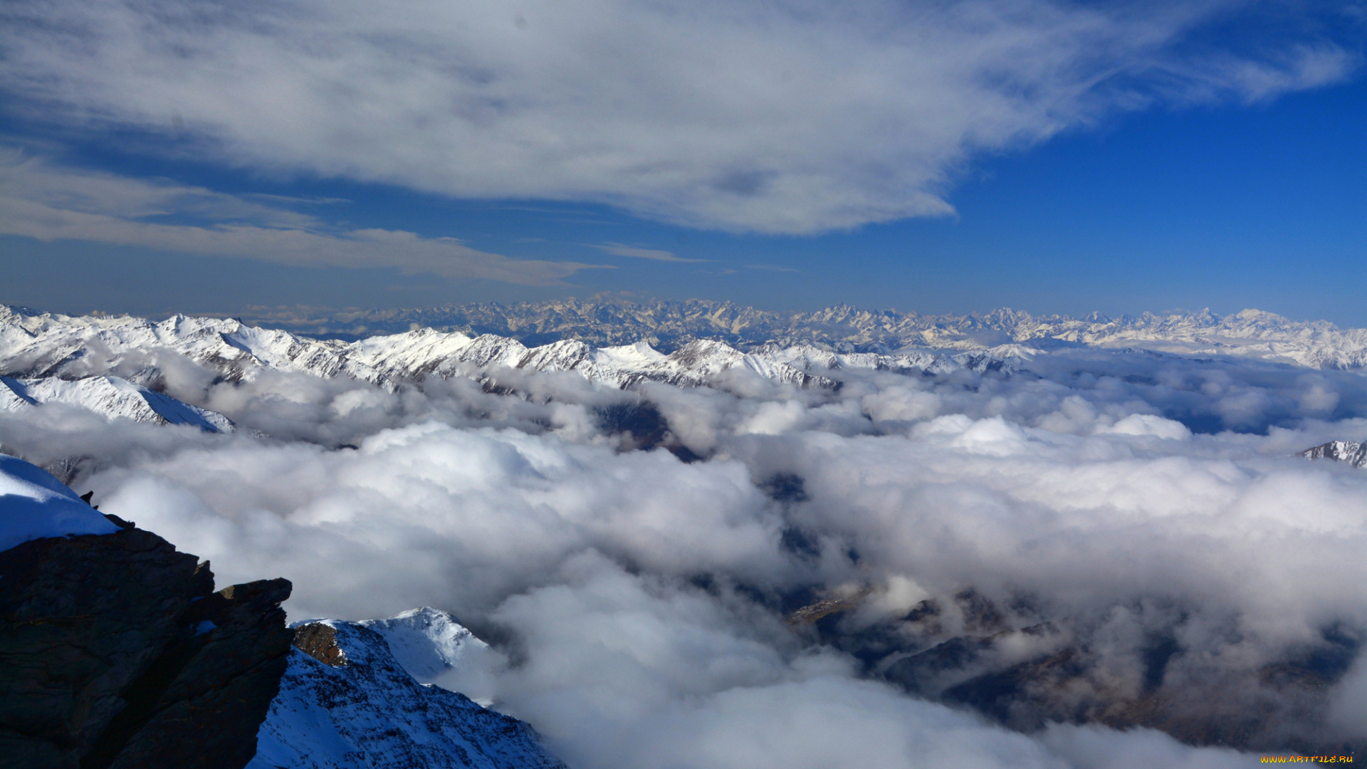 природа, горы, снег, облака