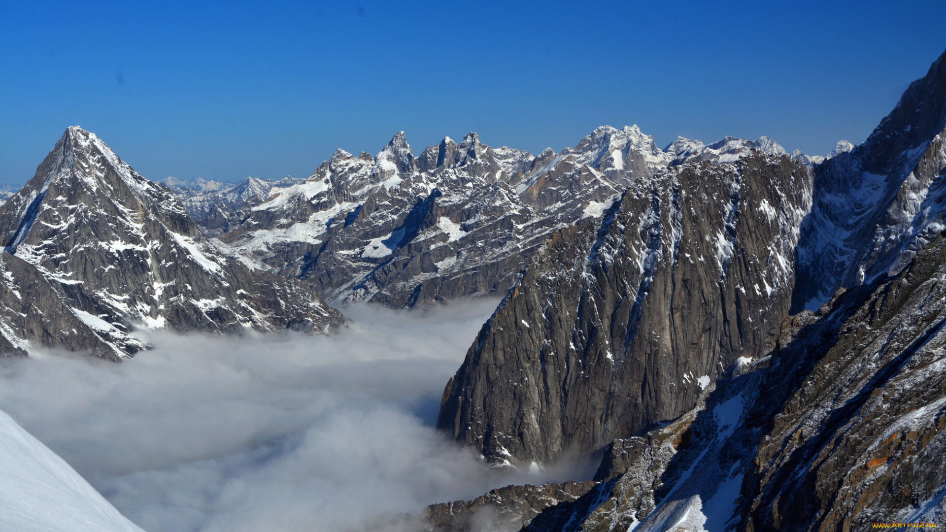 природа, горы, снег, облака