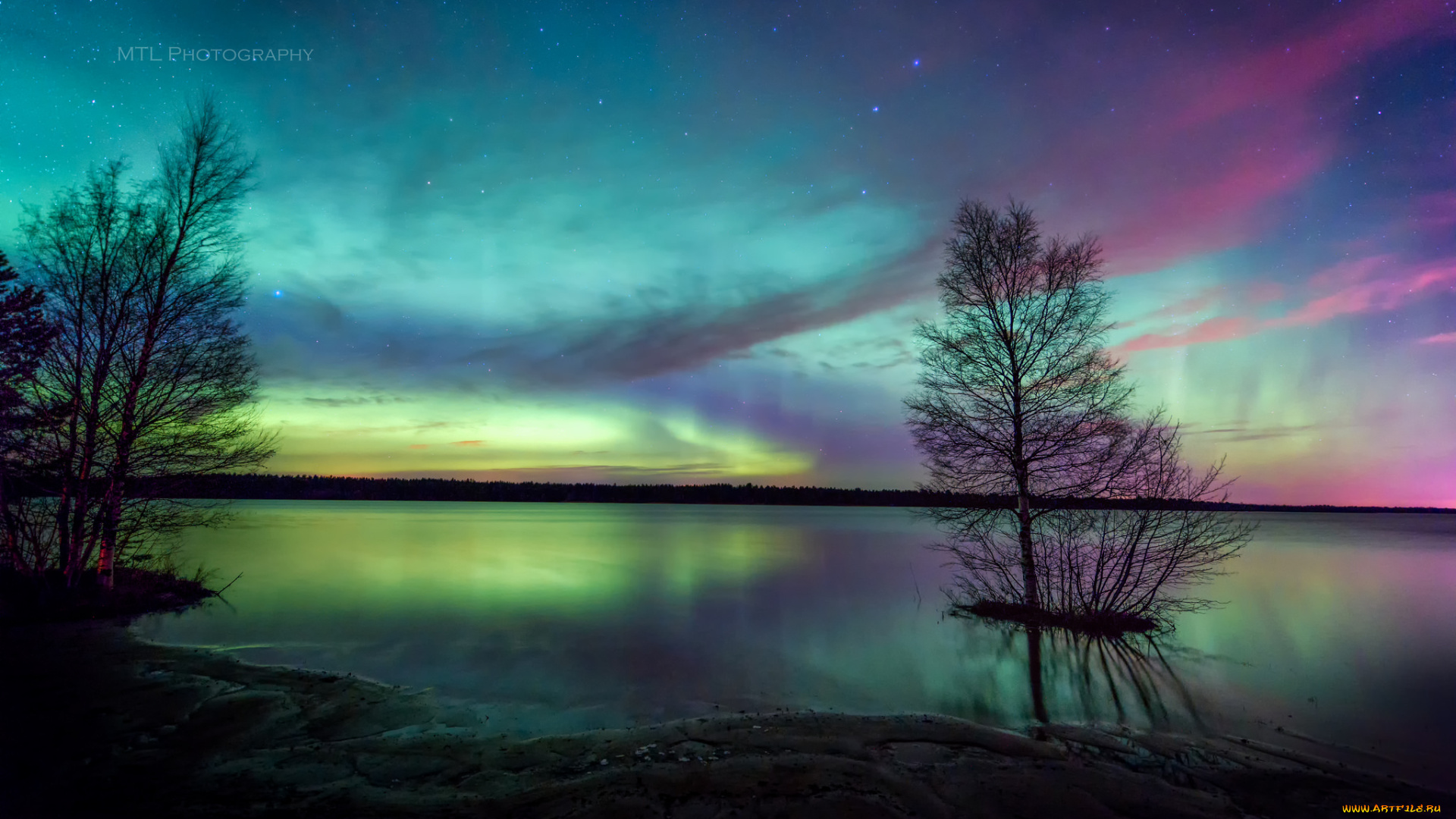 природа, северное, сияние, небо, ночь
