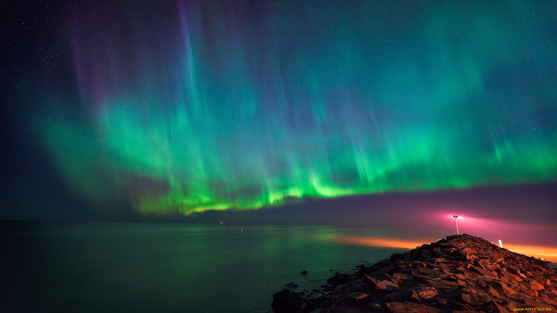 природа, северное, сияние, небо, ночь