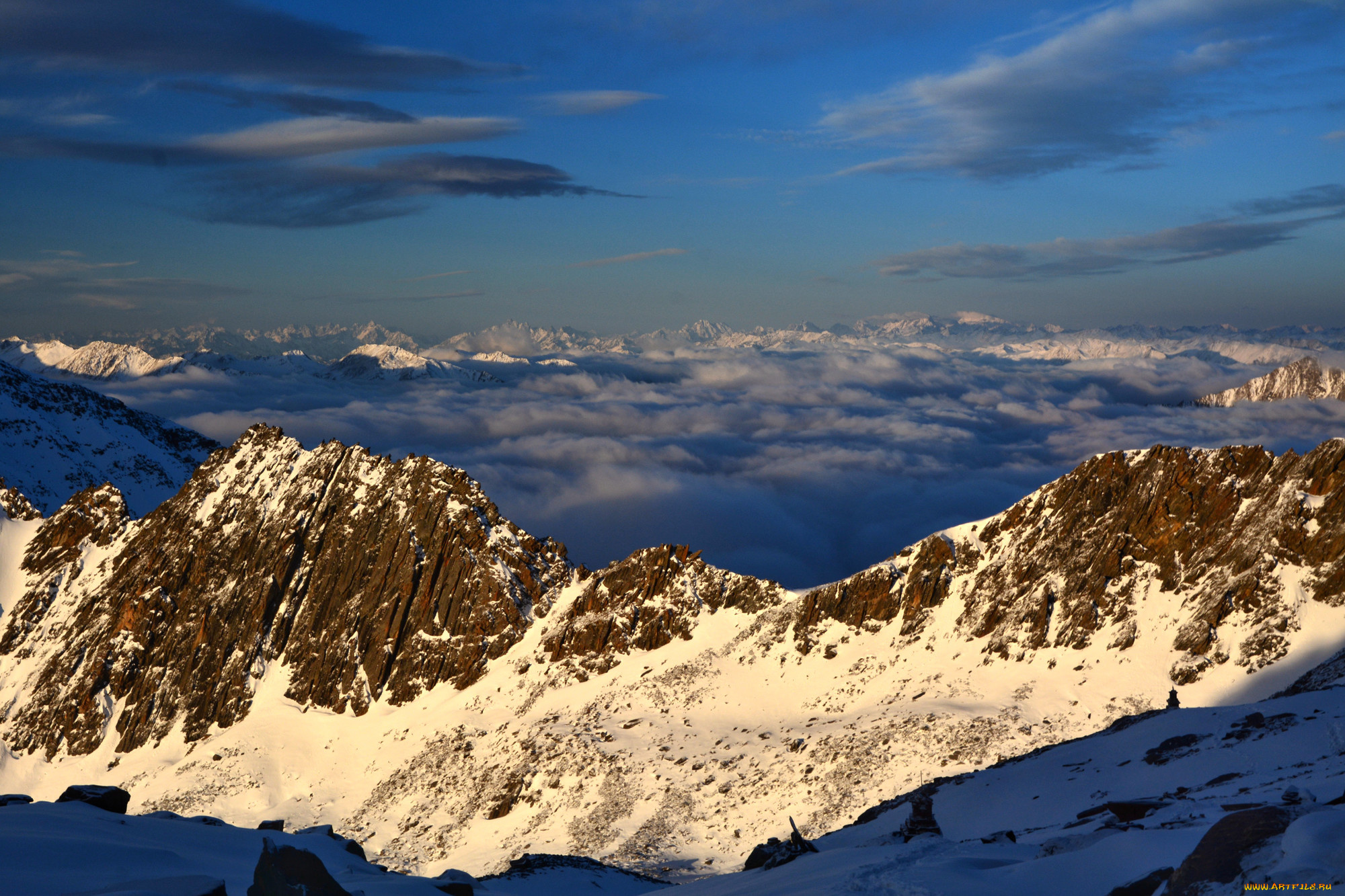 природа, горы, облака, снег