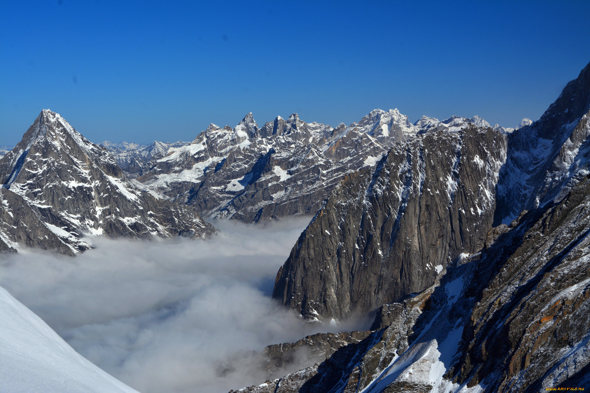 природа, горы, снег, облака