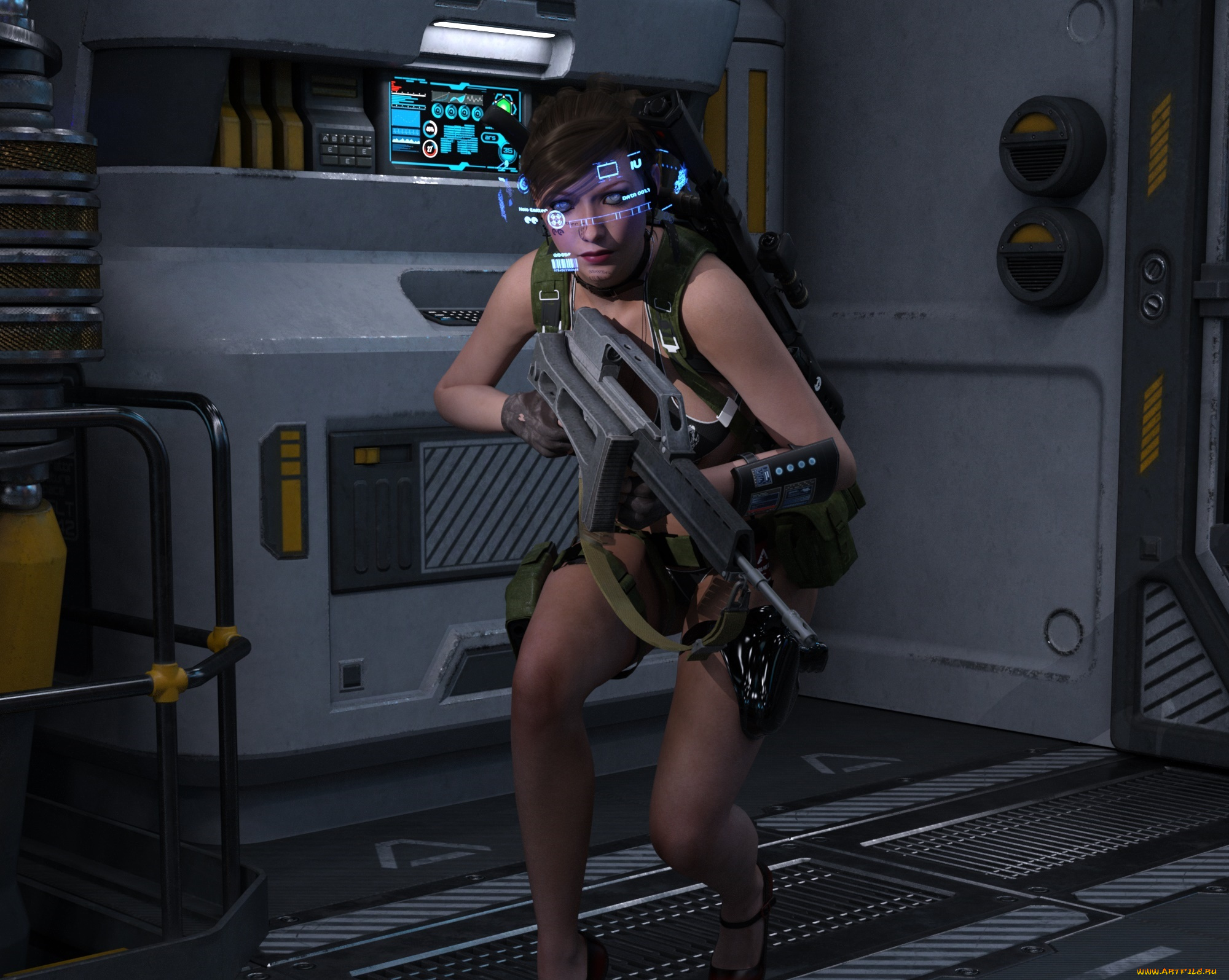 3д, графика, фантазия, , fantasy, оружие, фон, девушка, взгляд