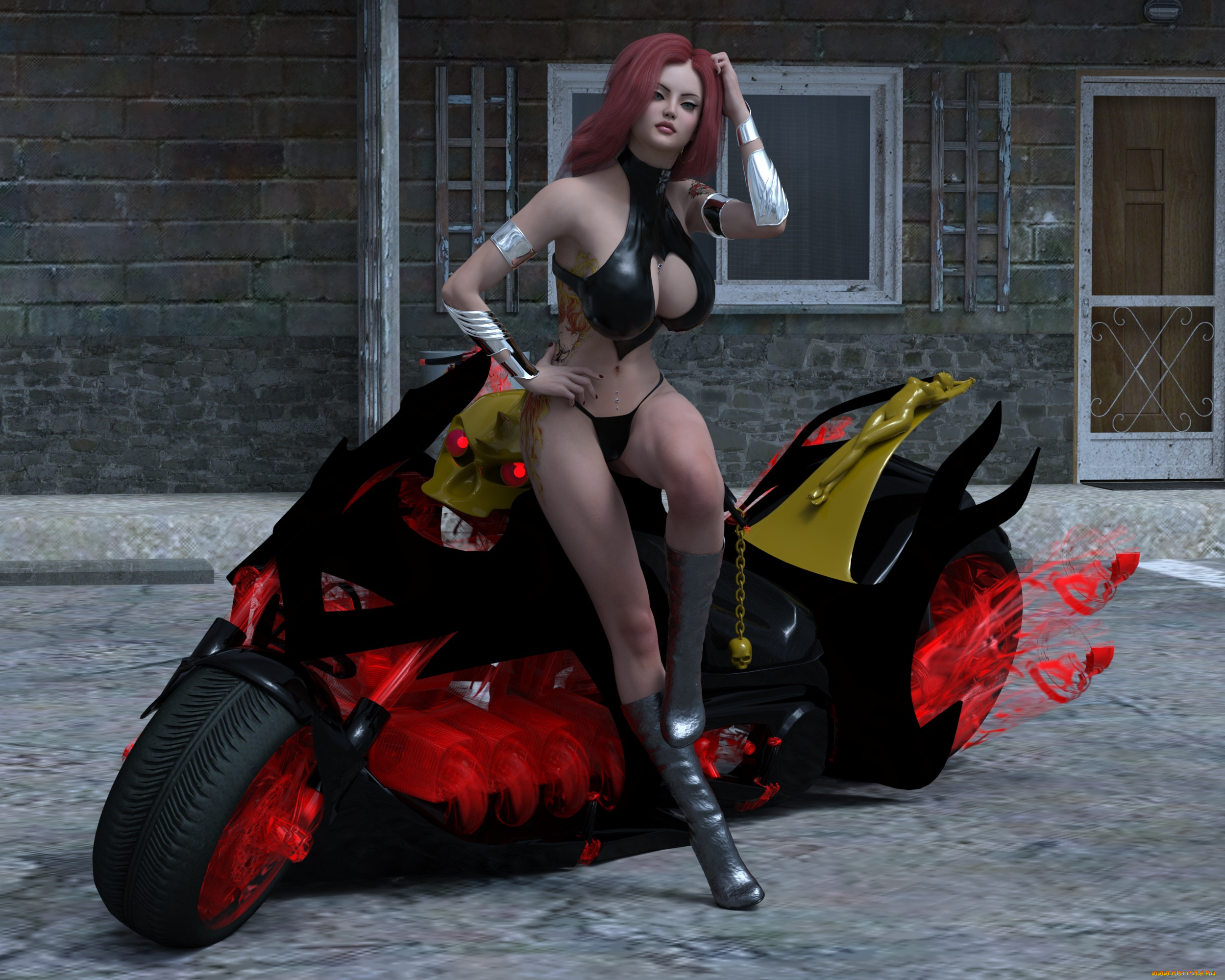 3д, графика, люди-авто, мото, , people-, car, , , moto, мотоцикл, фон, взгляд, девушка