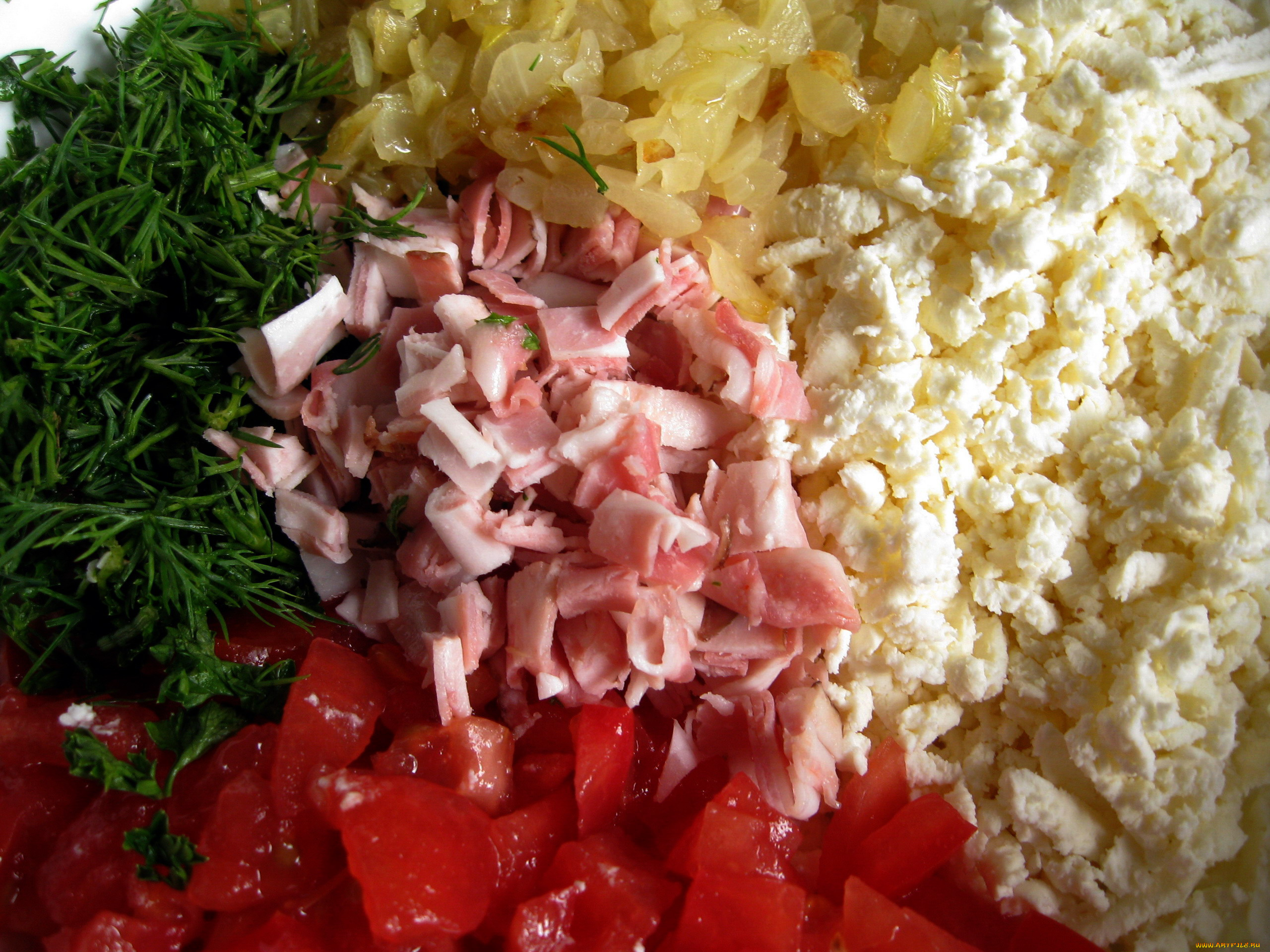 еда, салаты, , закуски, помидоры, ветчина, укроп