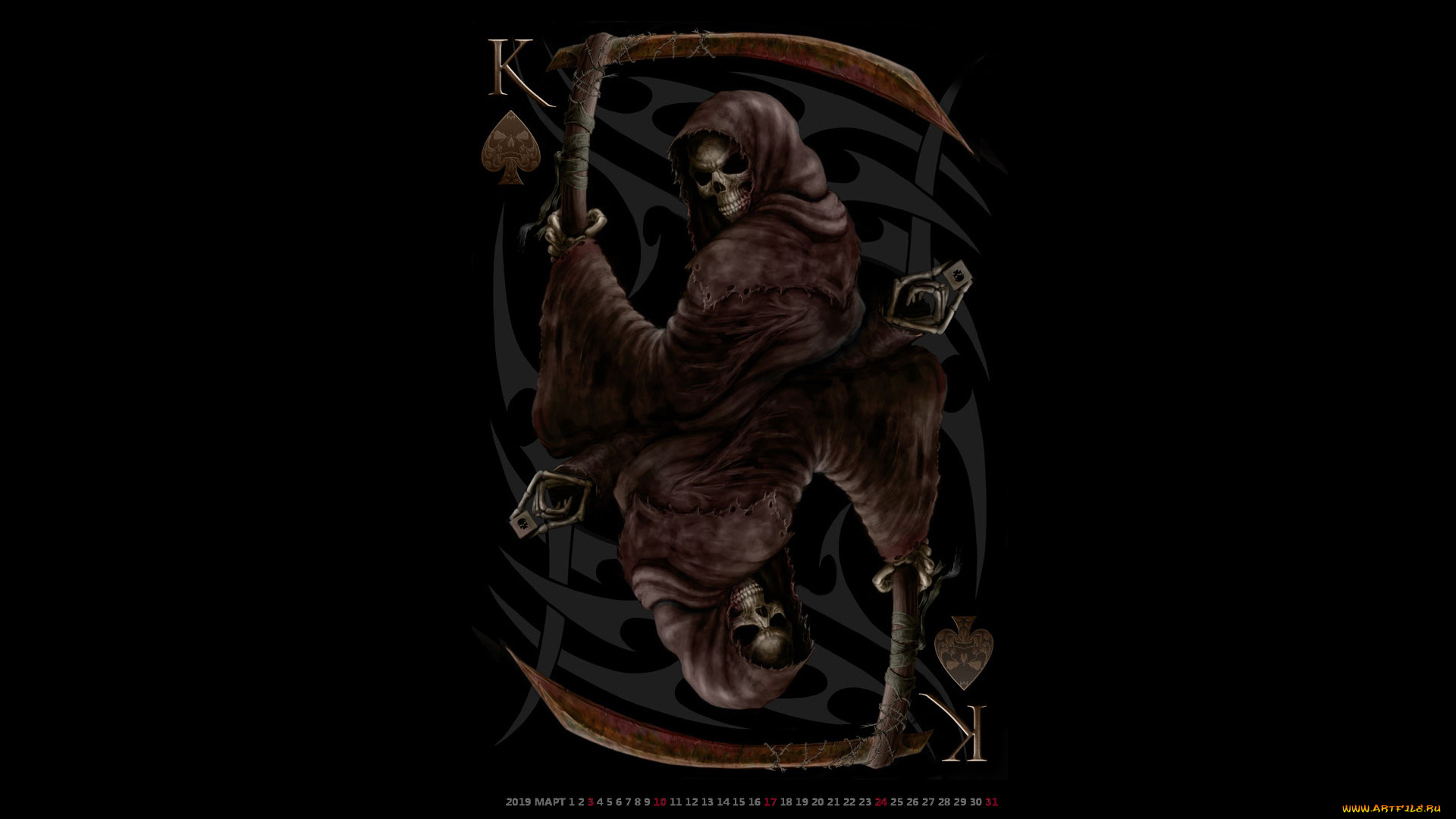 календари, фэнтези, смерть, нежить, коса, капюшон, скелет