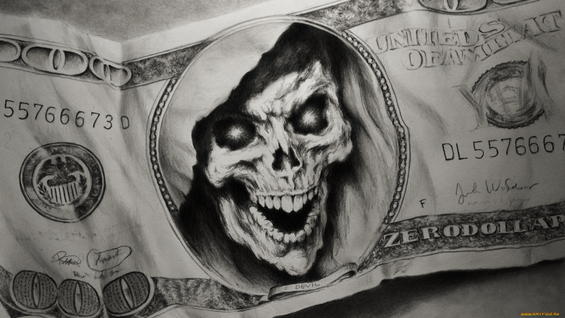 рисованное, -, другое, купюра, фон, череп