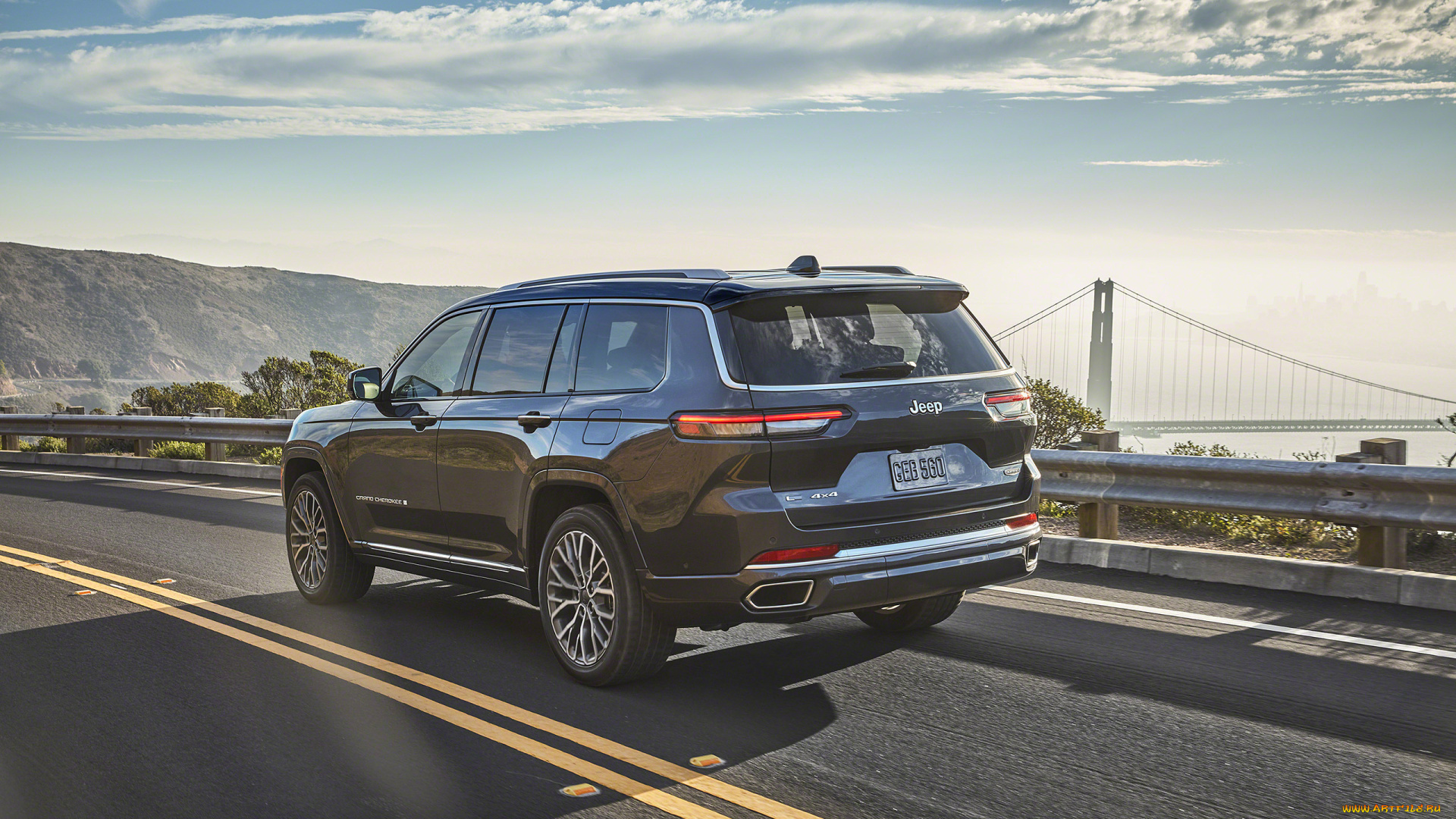 автомобили, jeep, 2021, grand, cherokee, l, вид, сзади, экстерьер, роскошь, внедорожник, новый, черный, американские, джип