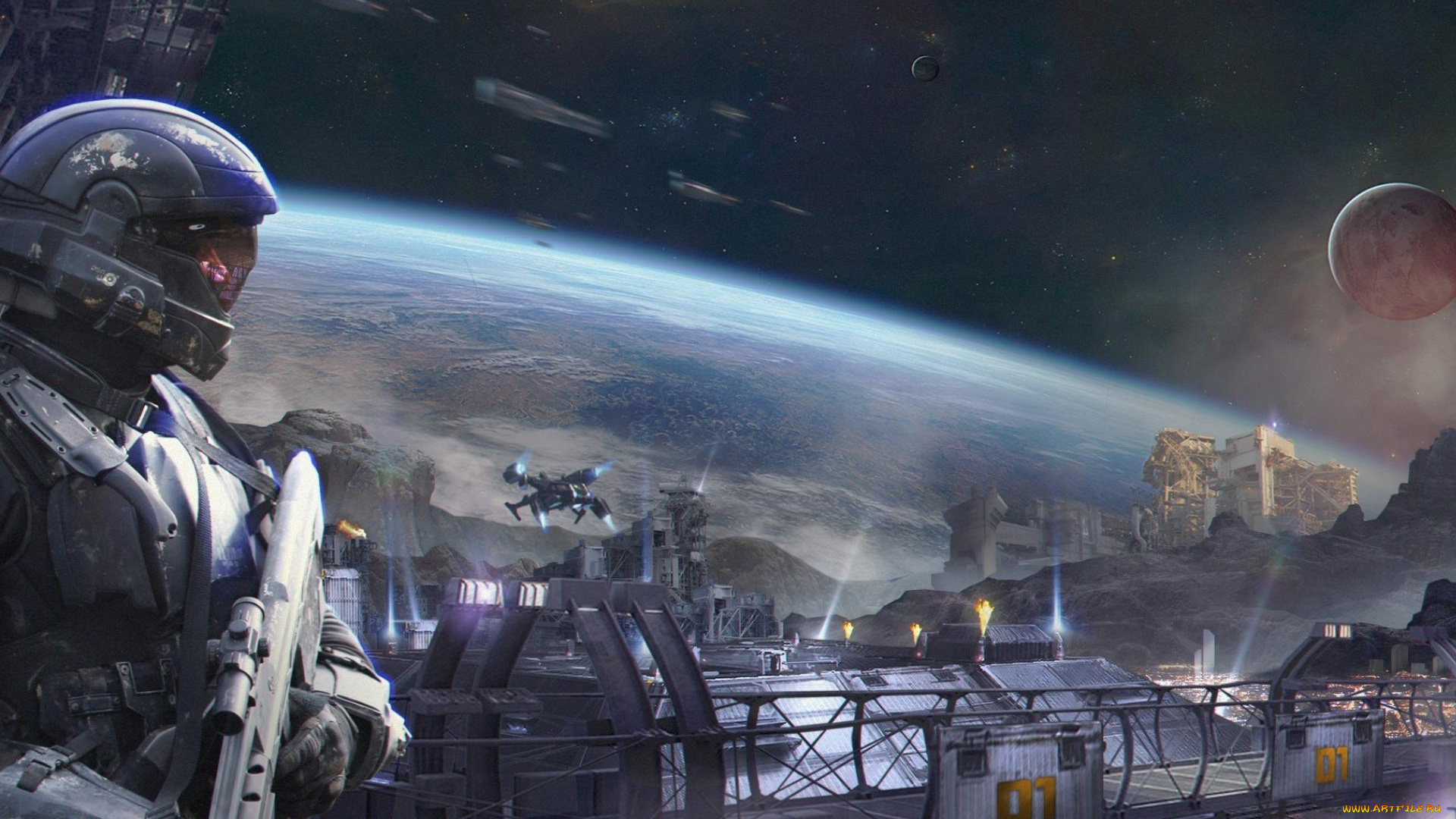 видео, игры, halo, 5, , guardians, солдат, станция, космос, планеты